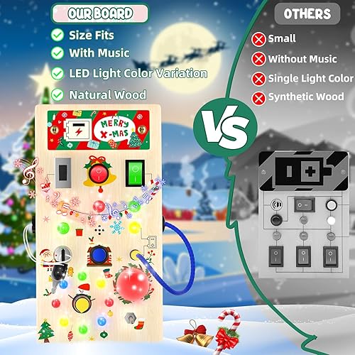 Miniatura 2 de ANEVIT Montessori - Tablero de actividades para niños pequeños, juguetes con música e interruptores de luz LED, juguetes sensoriales de madera,