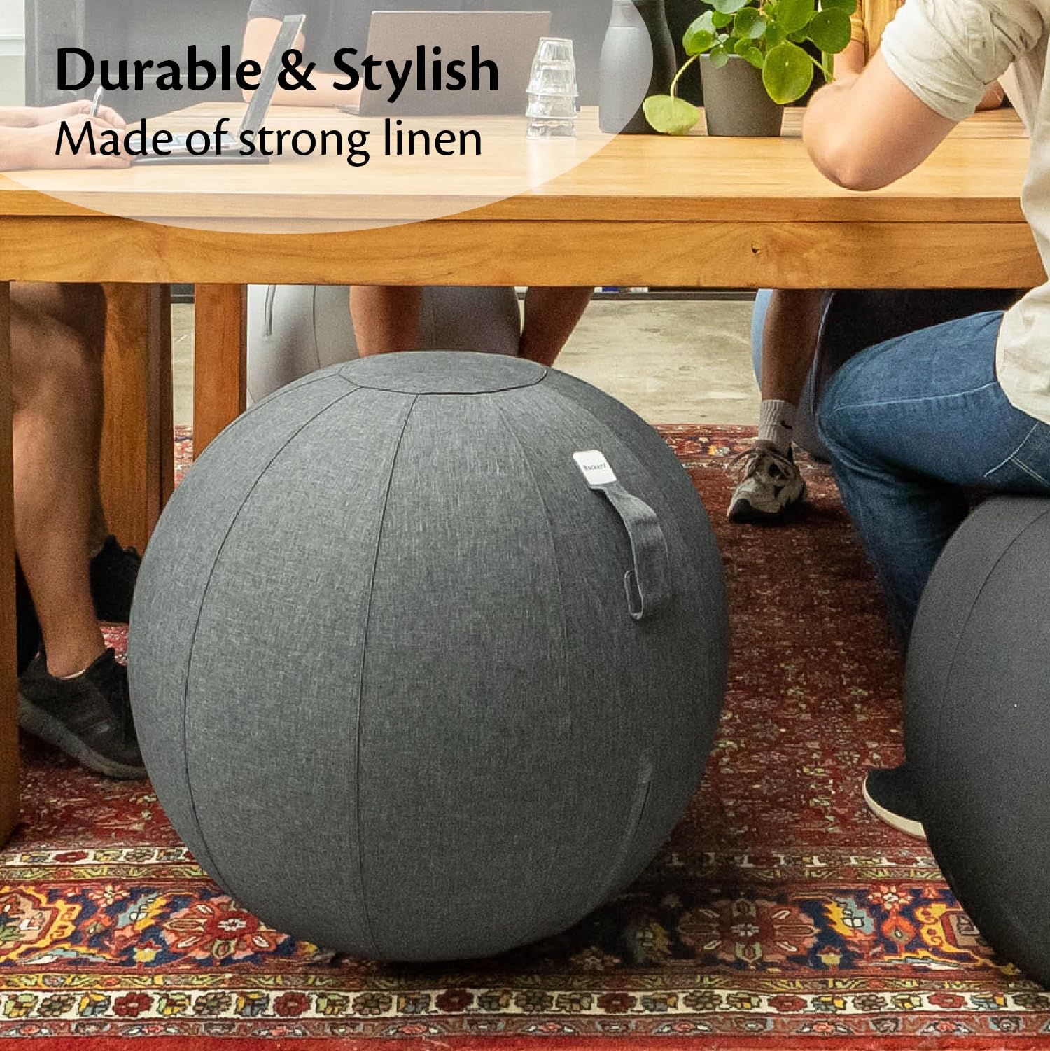 Backerz Piłka do siedzenia 75 cm – ergonomiczny mebel do siedzenia do biura i biura domowego – trwały materiał, piłka gimnastyczna – piłka fitness, krzesło balowe z nakładką na piłkę – poszewka