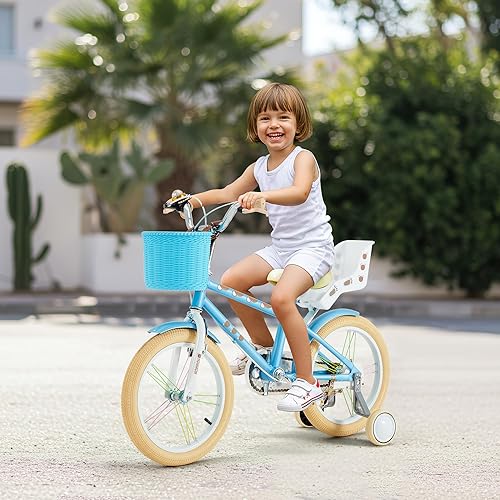 Miniatura 6 de Bicicleta infantil para niñas y niños de 3 a 12 años, bicicleta para niños de 12, 14 y 16 pulgadas, con ruedas de entrenamiento, serpentinas, cesta