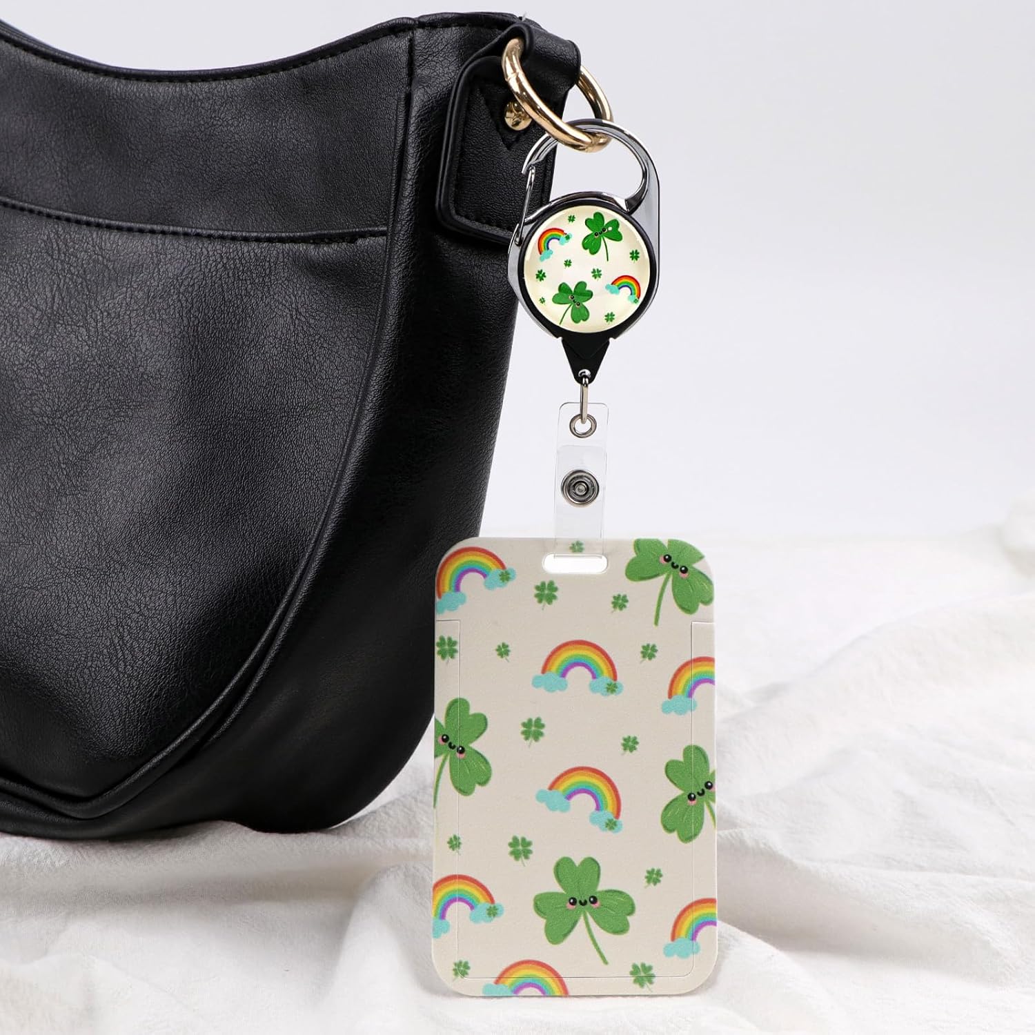 Cute Clover Lanyard Badge Holder with Rainbow Retractable ID Badge Reel Clip for Daily Cruise Card Lanyard Preppy School Kids Teacher Nurse - Image 5