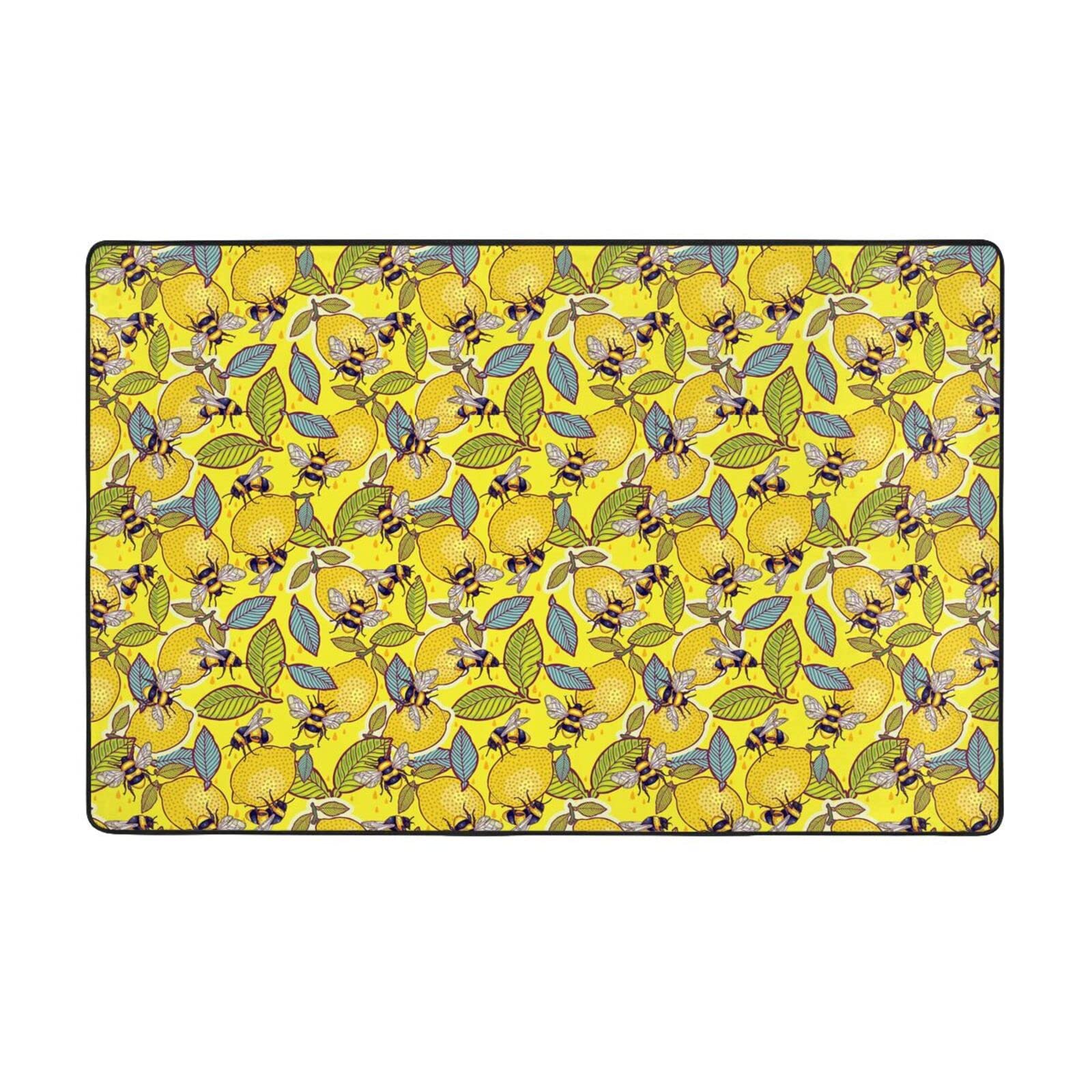 Tapis en peluche douce grand confort motif abeille jaune citron pour intérieur chic