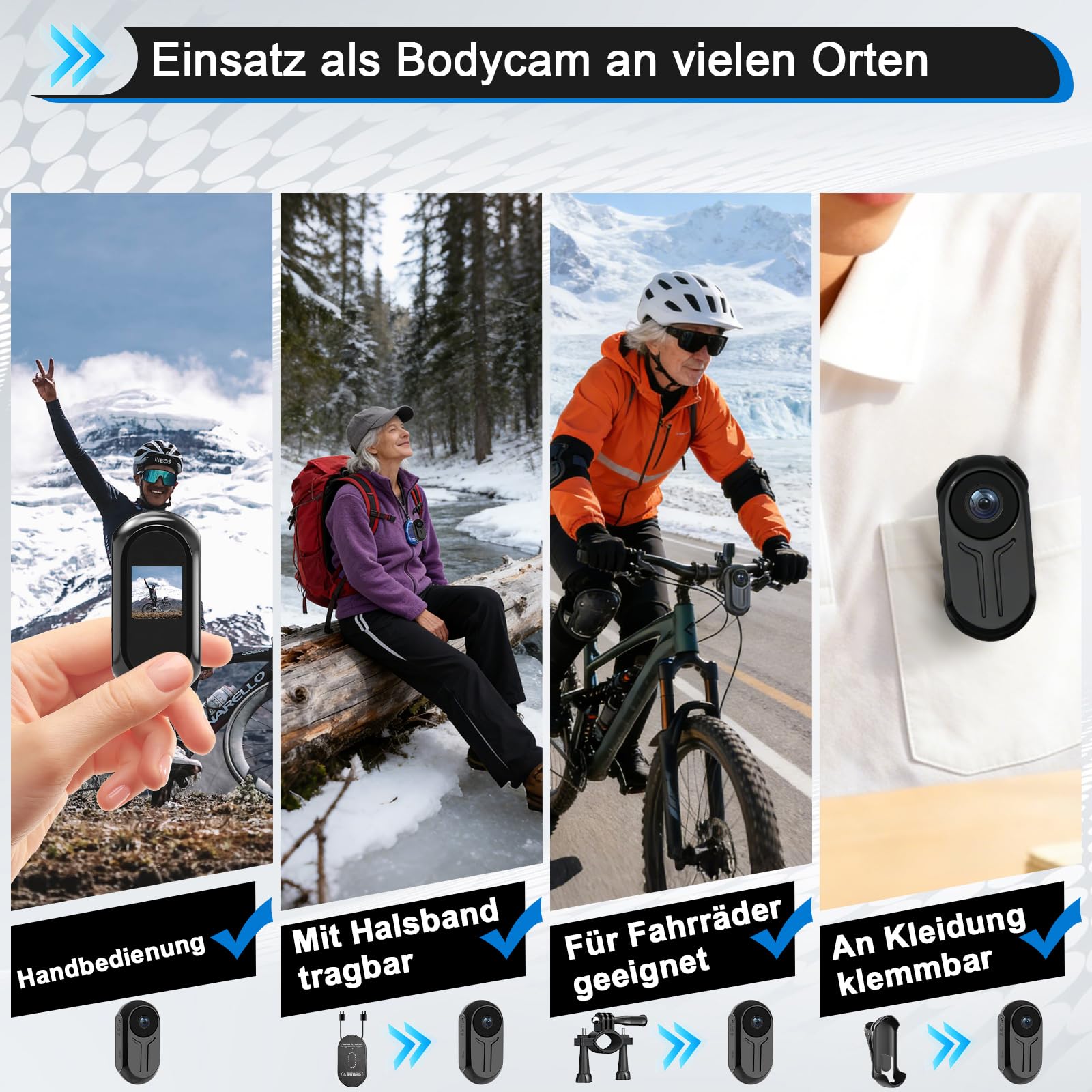 HD1080P Mini Action Cam, Tragbare Body Camera POV Vlog Camera Mini Kamera Helmkamera mit 64GB Karte, Bodycam Pocket Kamera, Kleine Körperkamera für Reisen Sport Outdoor