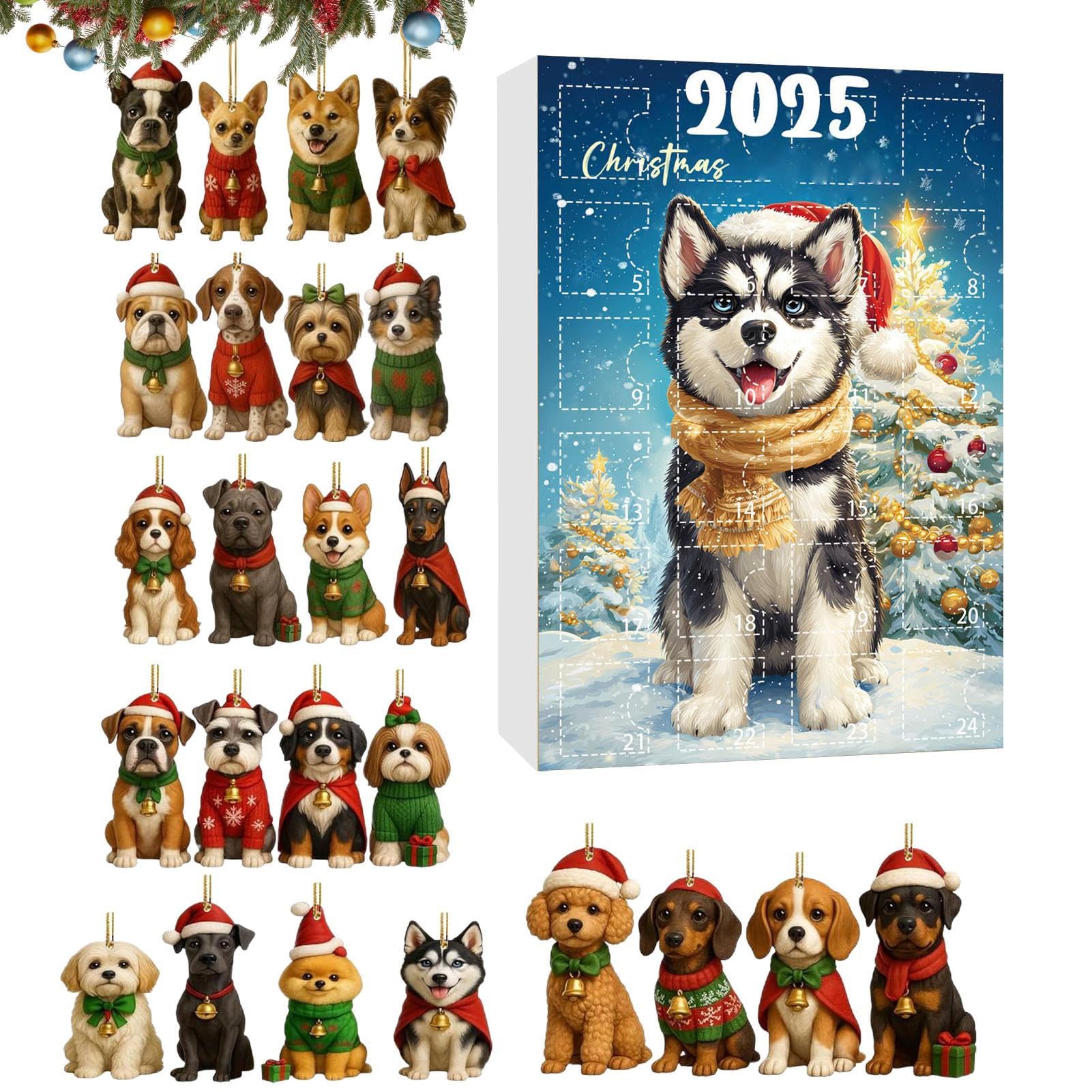 Calendario Countdown Con Ciondolo Cane Decor 2D Piatta Riutilizzabile | Calendario Decor Canino 24 Giorni Countdown Natale Per Famiglia Amanti Cani Bambini Casa Giardino