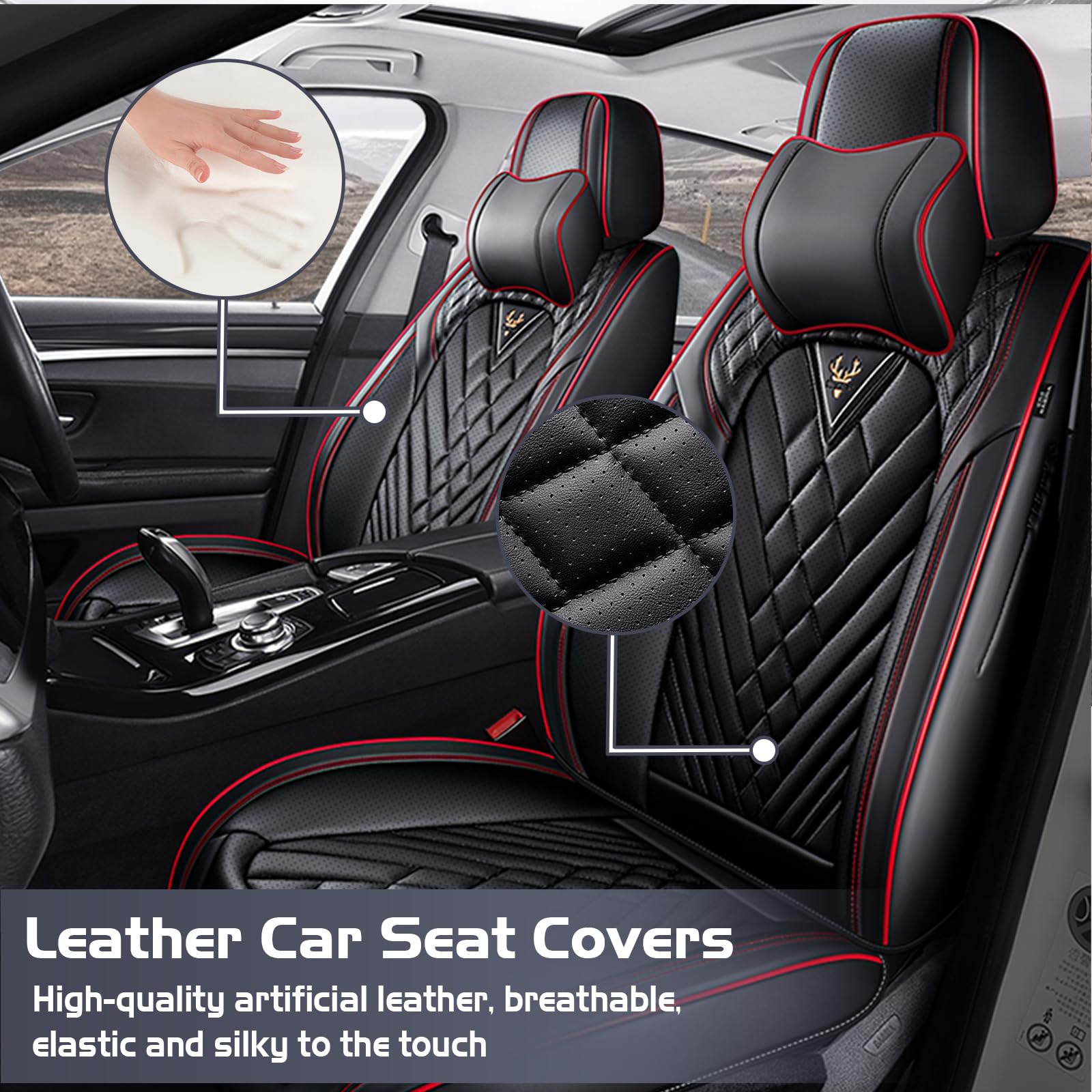 Car Seat Covers for Chevy Camaro 2000-2024 Waterproof Nappa Leather Full Set Seat Cover with Headrests Anti-Slip and — view 2