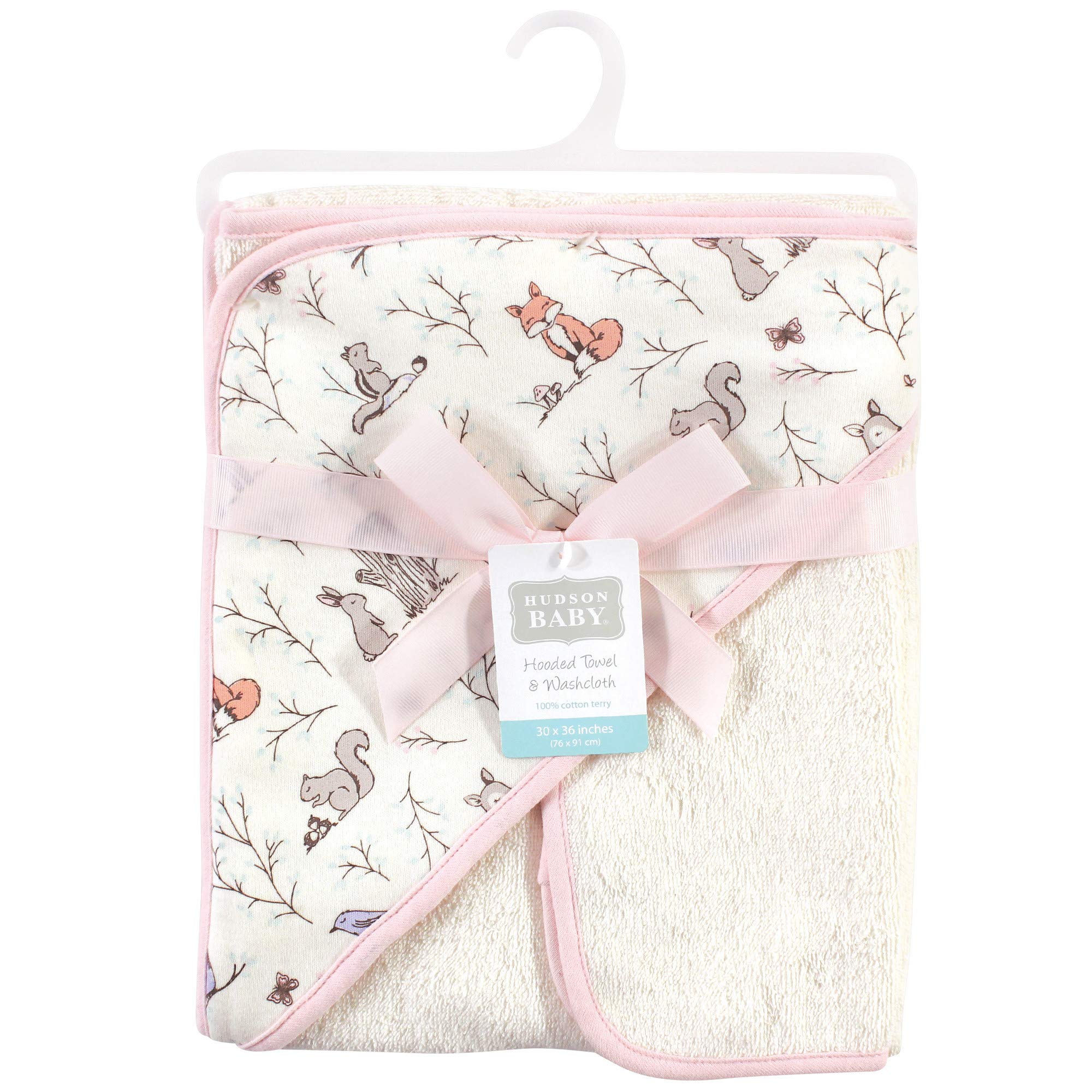 Hudson Baby Unisex Baby Cotton Hooded Towel and Washcloth, Enchanted Forest, One Size