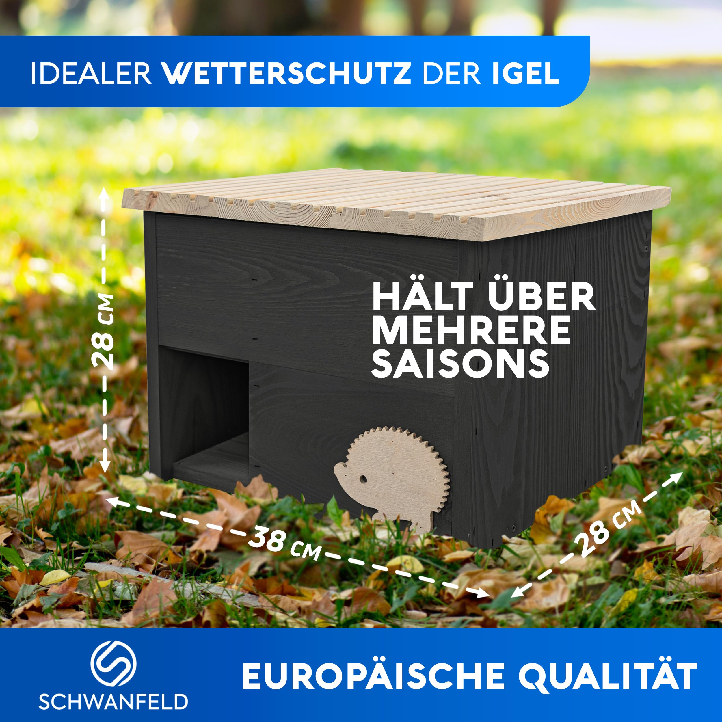 SCHWANFELD Igelhaus Winterfest mit Boden Labyrintheingang Premium Igelfutterhaus Igel Haus Schlafhaus