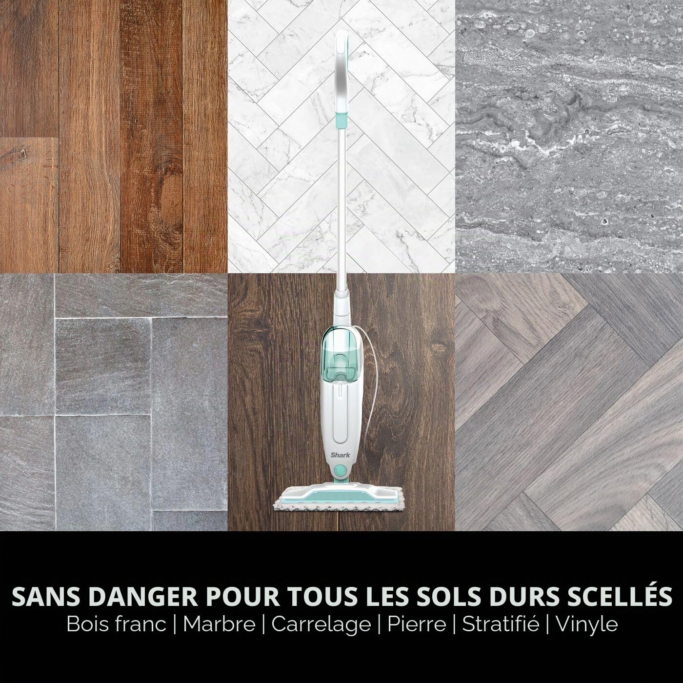 Shark Balai vapeur léger pour sols durs avec 2 tampons de nettoyage lavables en machine et flacon de remplissage, capacité de 375 ml, cordon d'alimentation de 5,5 m, chauffage de 30 secondes, blanc et