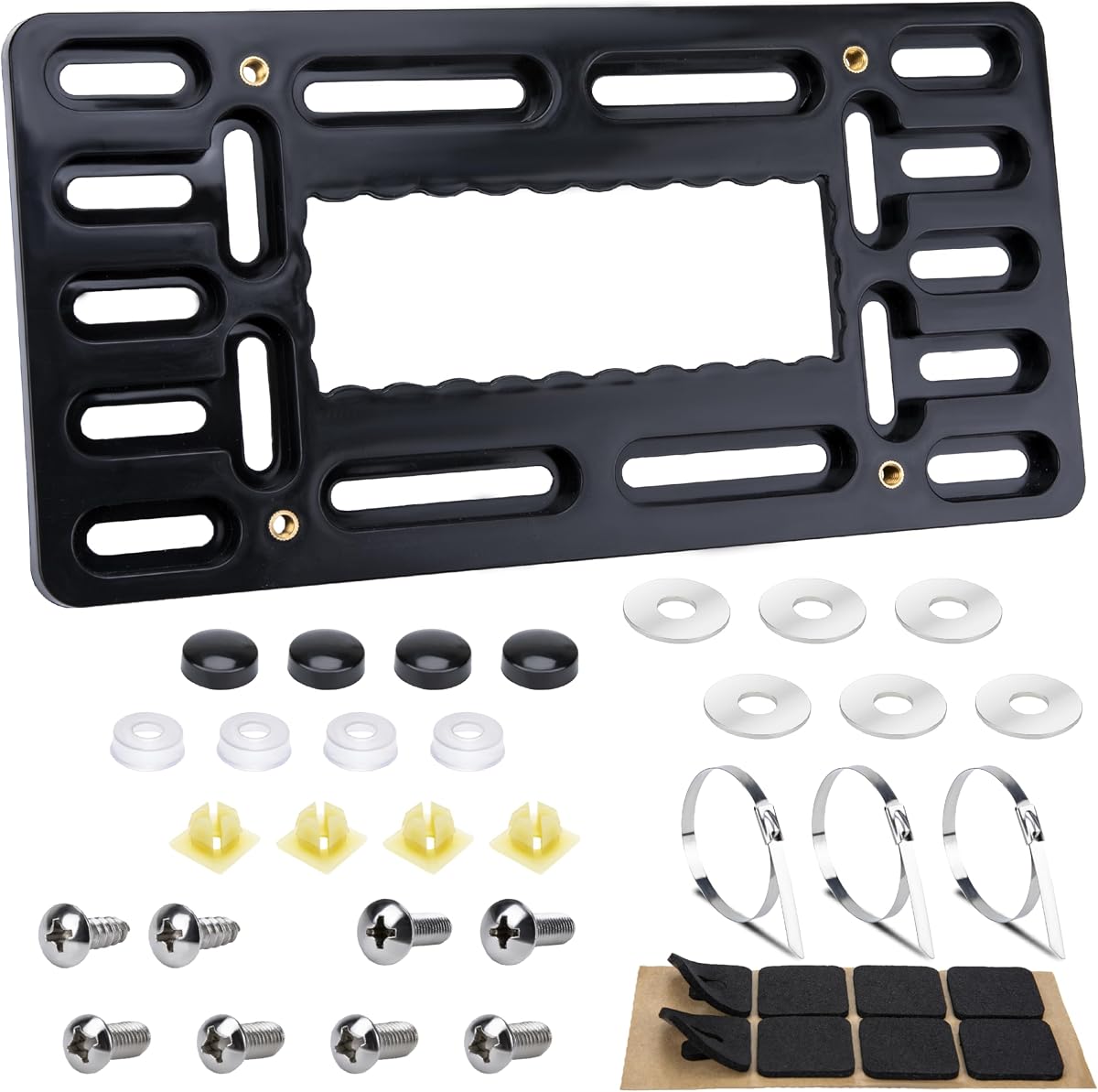 License Plate Bracket Holder, Front License Plate Bracket, No Drill Front Plate Mount, Licenses Plates Brackets Bumper, Car Frame Mount Adapter with Stainless Steel Screw Cap, Cable Ties