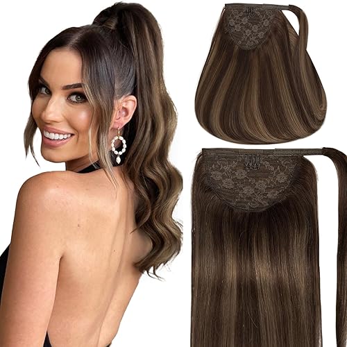 Caliee Extensiones de cabello humano para cola de caballo, color negro azabache, 18 pulgadas, 2.82 oz, cola de caballo envolvente, cola de caballo