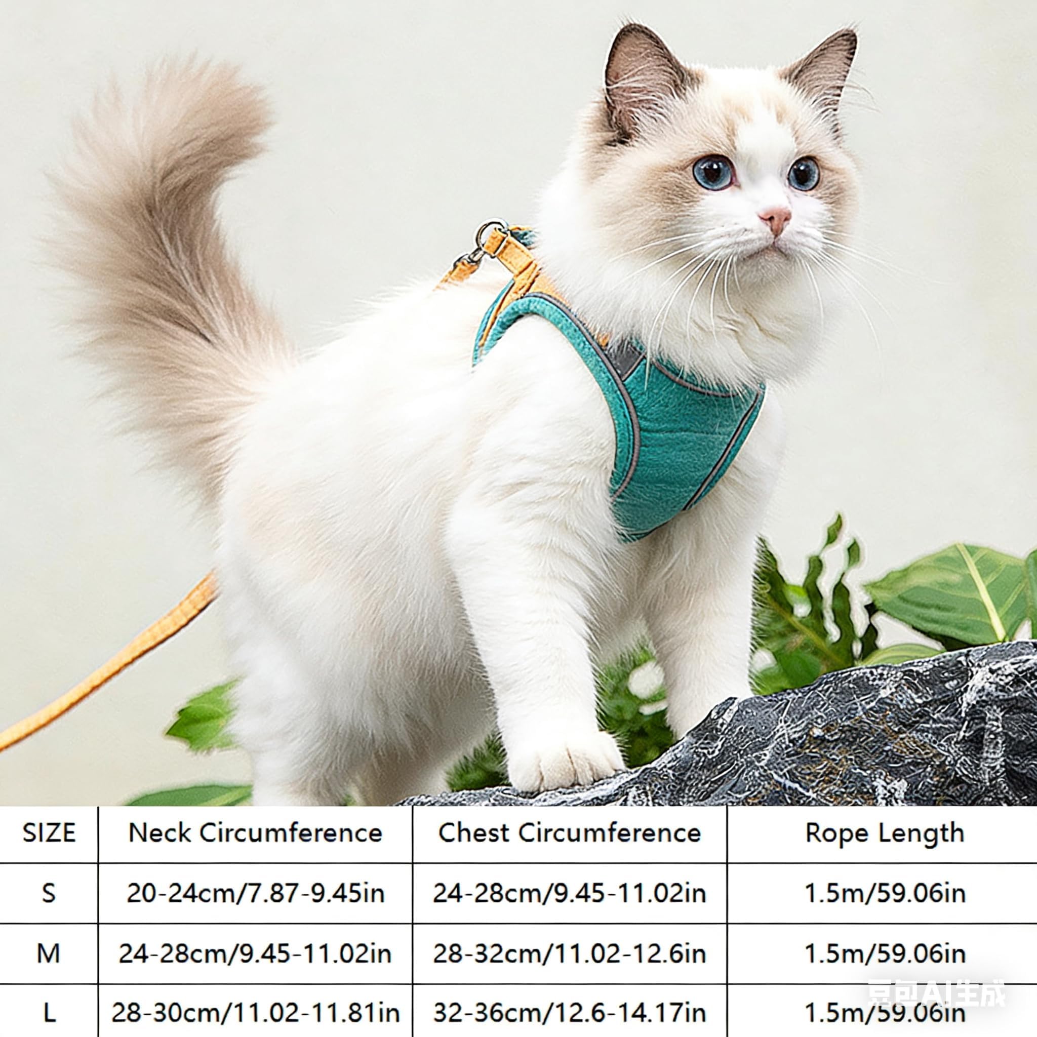Harnais pour Chat, Harnais Anti Fugu Double sécurité Anti Fugue Ensemble Harnais et Laisse pour Chat Harnais Confortable Respirant Ajustable pour Petit Chat et Chiot (Green, S)