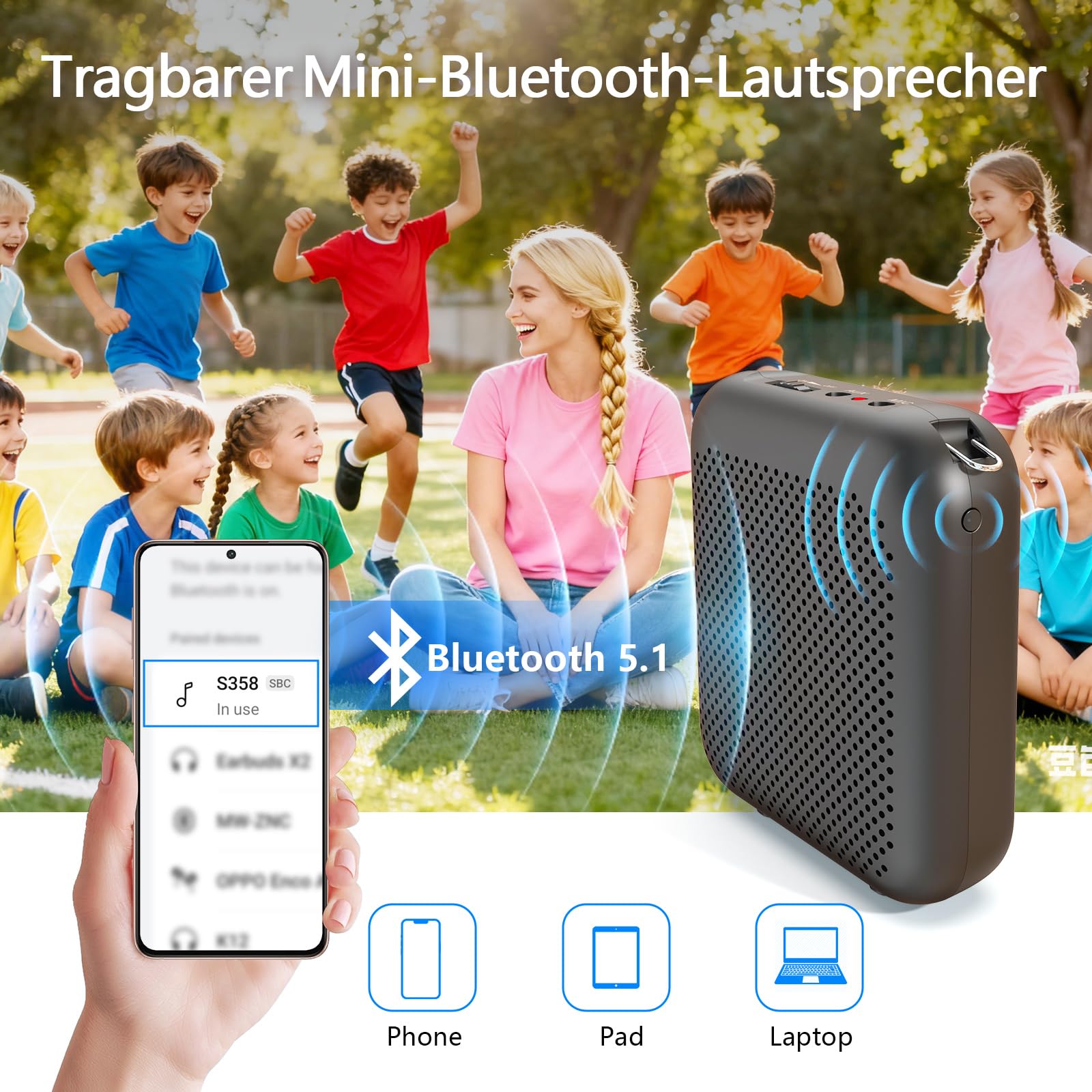 Norwii Kabelloser Sprachverstärker für Lehrer, Tragbarer Bluetooth Lautsprecher mit 2 Headsets, Mini Megafon PA-Endstufen für den Unterricht, Reiseleiter & Reden, 15W Leistung, 5200mAh Akku