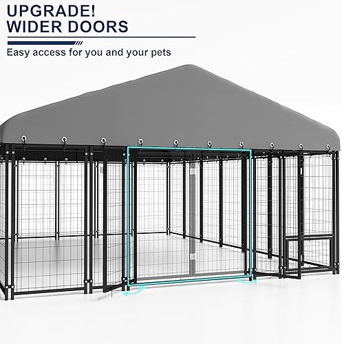 Miniatura 32 de Jaula grande para perros con techo y doble cerradura, espaciosa, para mascotas, con alimentación, 120 x 117 pulgadas