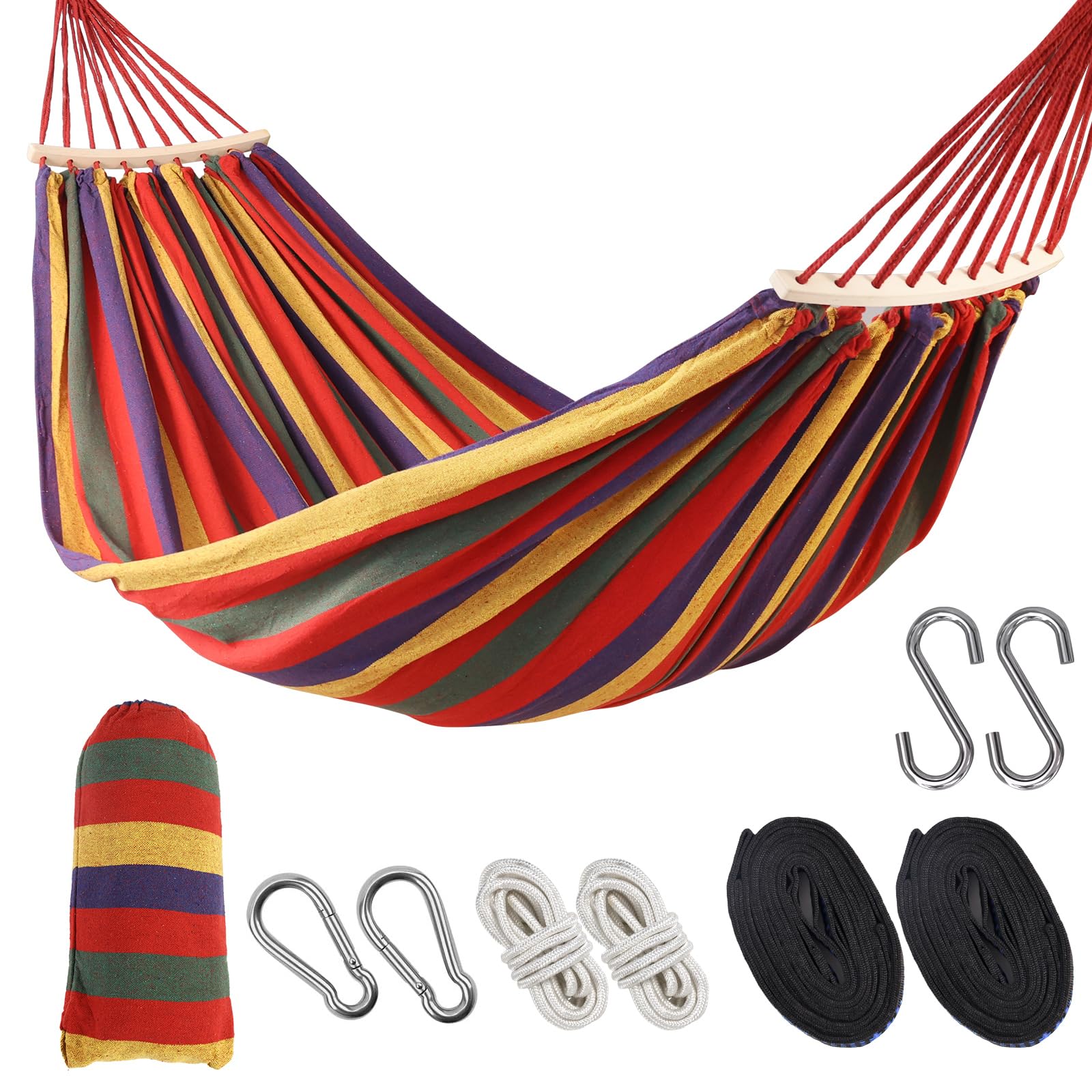 Double Hammock, 9.5FT Large Hammock with Carrying Bag, 2 Persons Hammock Portable Hanging Camping Bed for Patio, Backyard, Camping, Outdoor, Indoor, Porch, 290cm x 145cm, Red