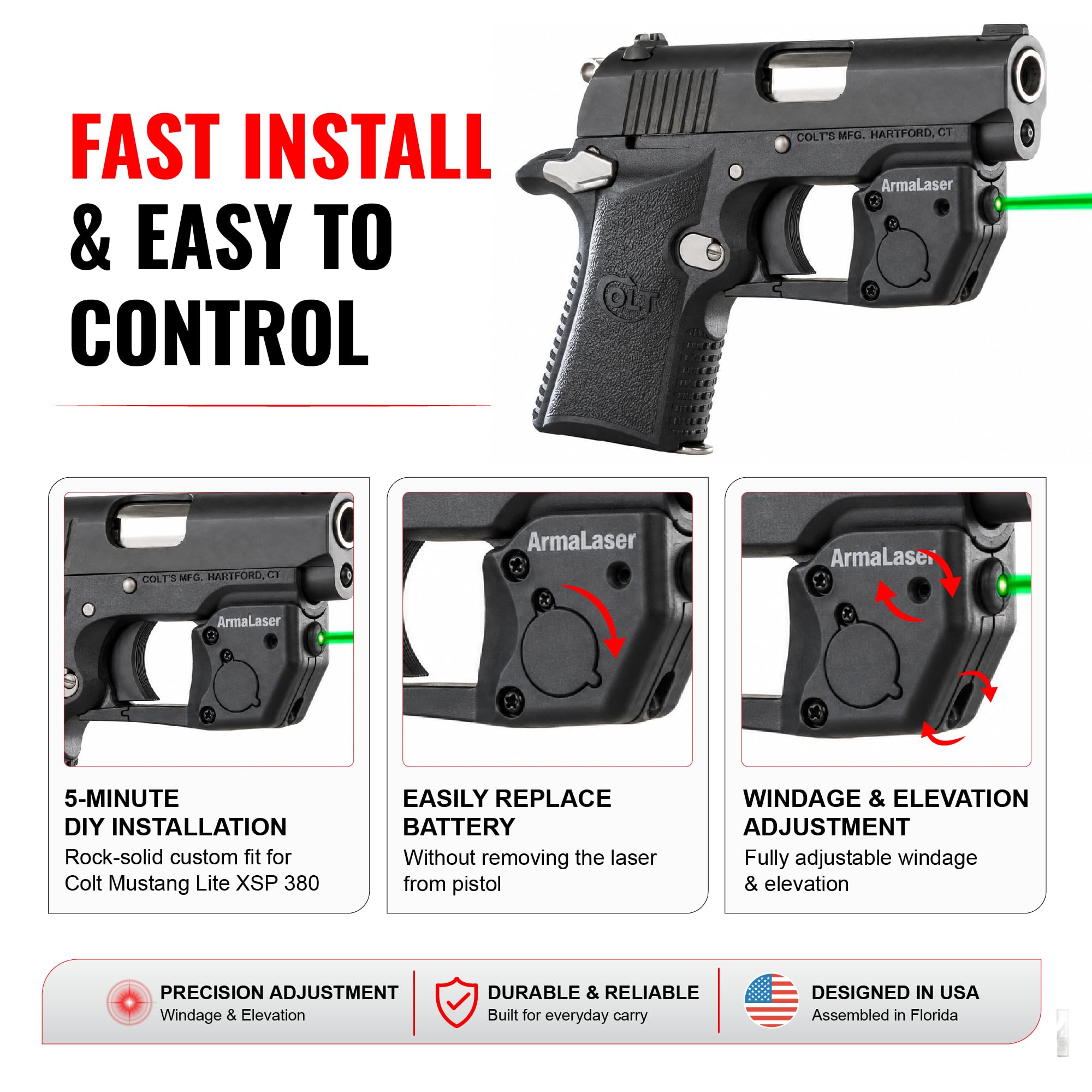 Amazon.com: ArmaLaser TR17G Designed to fit Colt Mustang Lite XSP
