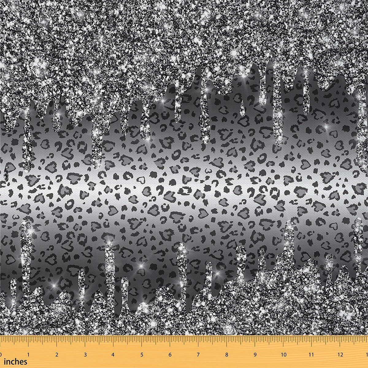 Leopard Glitter Fabric by The Yard for Women Men Adult Kids Bling Decor Reupholstery Fabric Decor Cheetah Animal Grey Upholstery Fabric for Chairs Waterproof Outdoor Fabric 1 Yard (L92*W150cm)