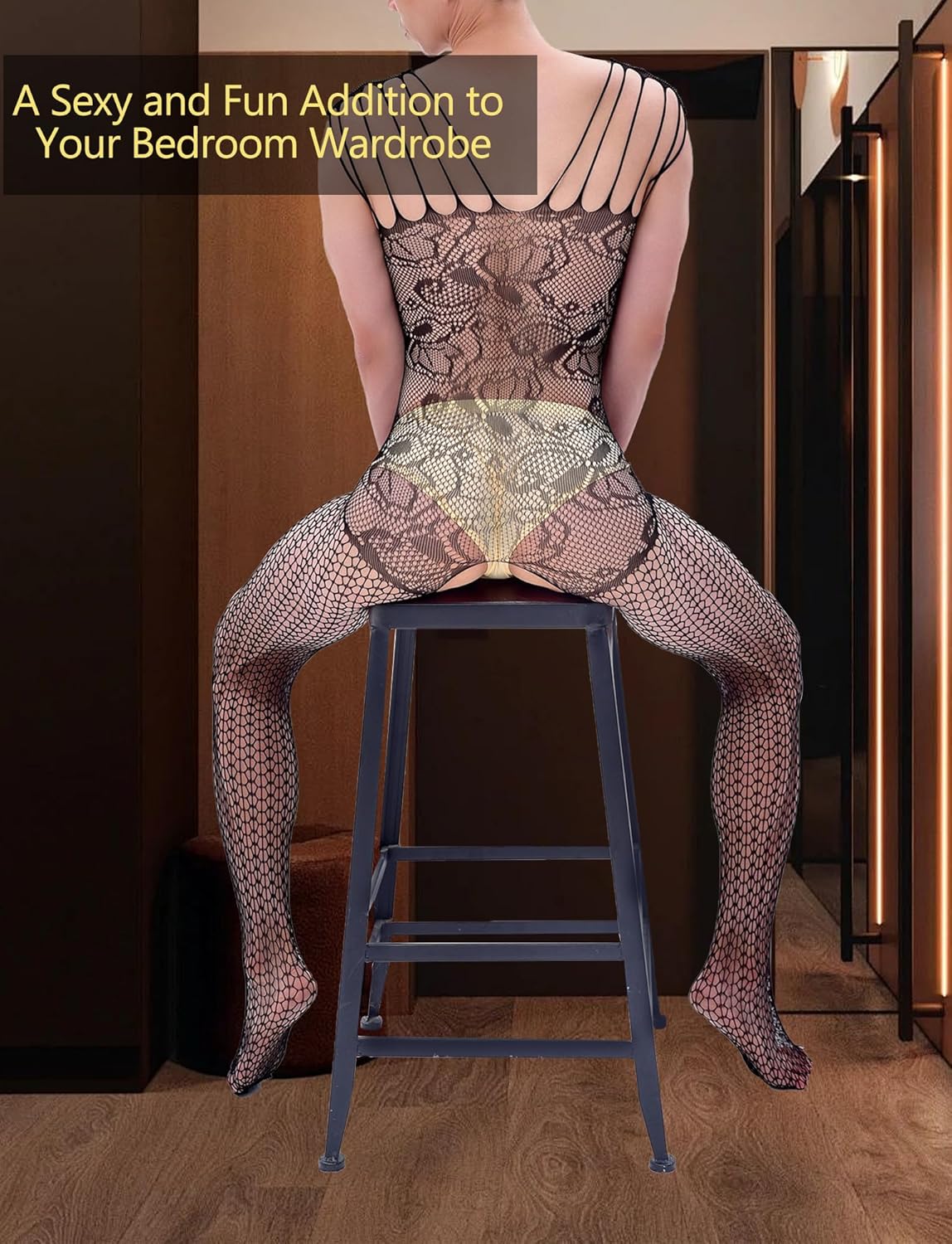 Men Lace Lingerie Sissy for Men Black Fishnet Lingerie Bodysuit Elastic One Piece Nightgown - Image 3