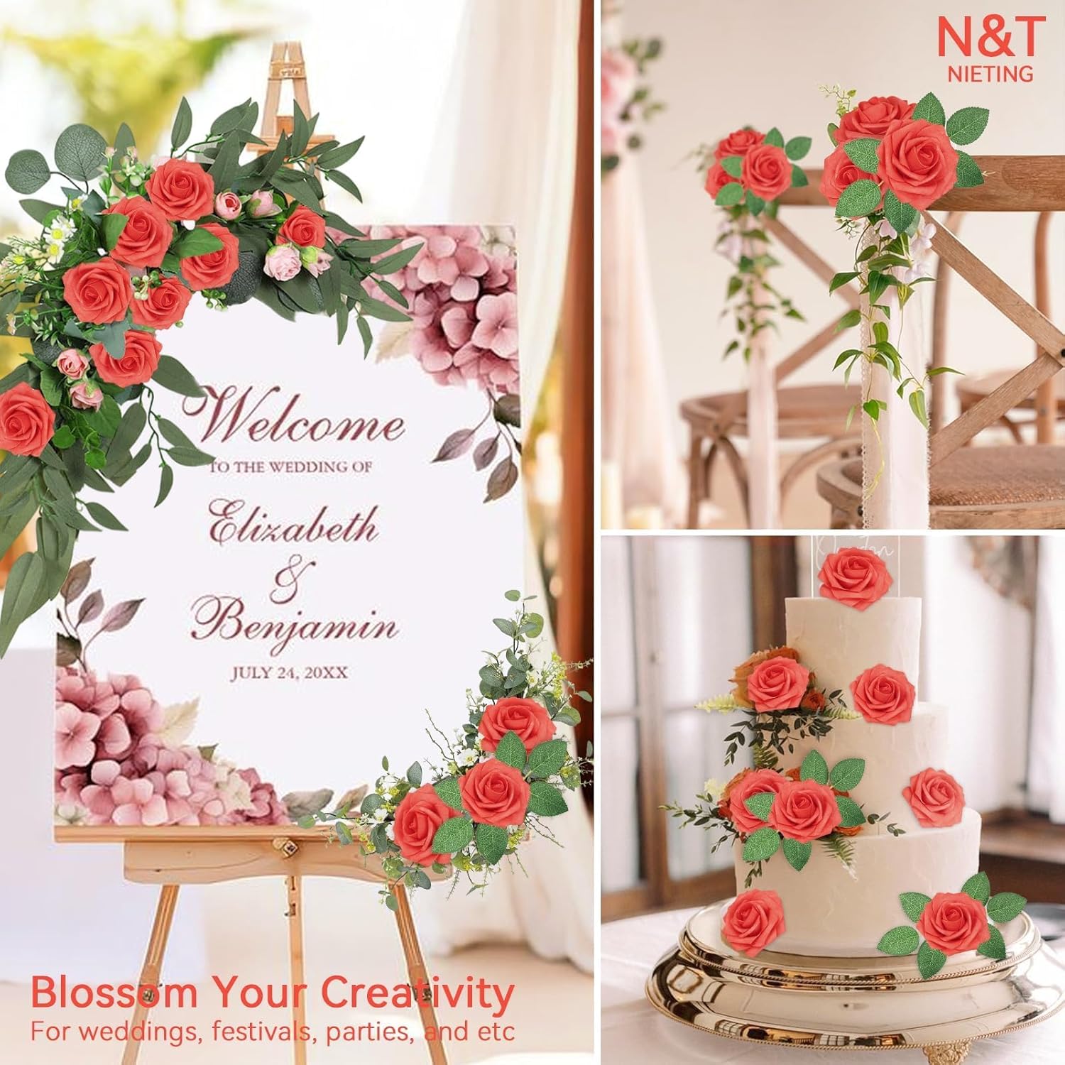 N&T NIETING Artificial Flowers 25pcs Real Looking Coral Foam Fake Roses with Stems for DIY Wedding Bouquets Bridal Shower Centerpieces Floral Arrangements Party Tables Home Decorations - Image 7