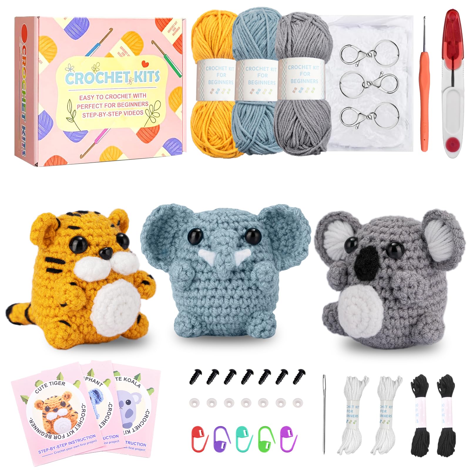 Crochet Kit For Beginners - DIY Amigurumi Animal Kit With Video Tutorials (Monkey Koala) - View #2
