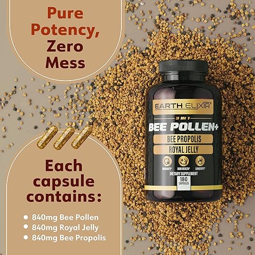 Miniatura 2 de Polen de abeja orgánico 3 en 1 de 1000 mg (180 cápsulas) con cápsula de abeja de 1000 mg y cápsula de jalea real de 1000 mg - Hecho en Estados