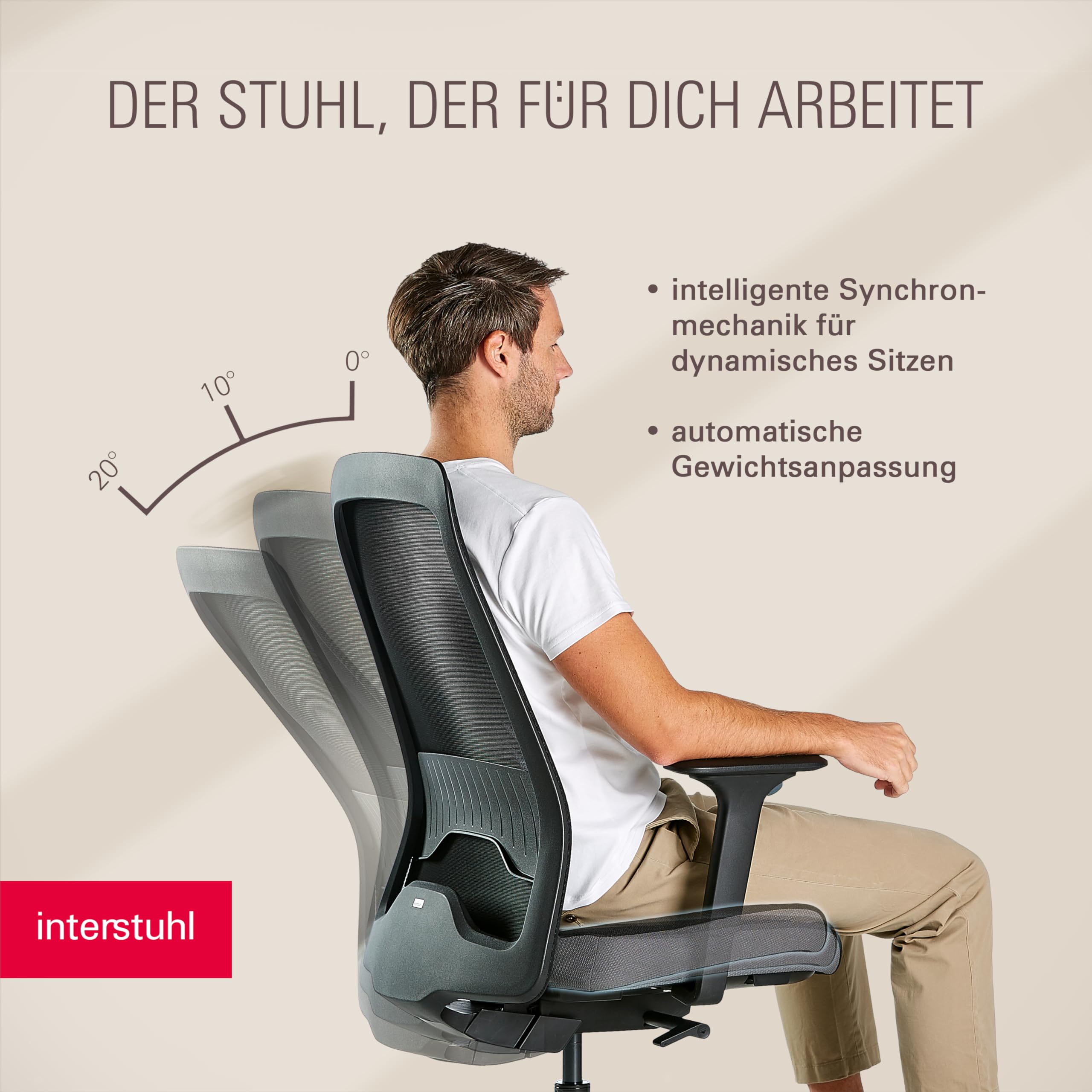 Interstuhl Style AIR + Ergonomischer Bürostuhl mit hoher Rückenlehne für große Menschen, Synchronmechanik, Made in Germany, 10 Jahre Garantie, TÜV-geprüft, belastbar bis 150kg, schwarz