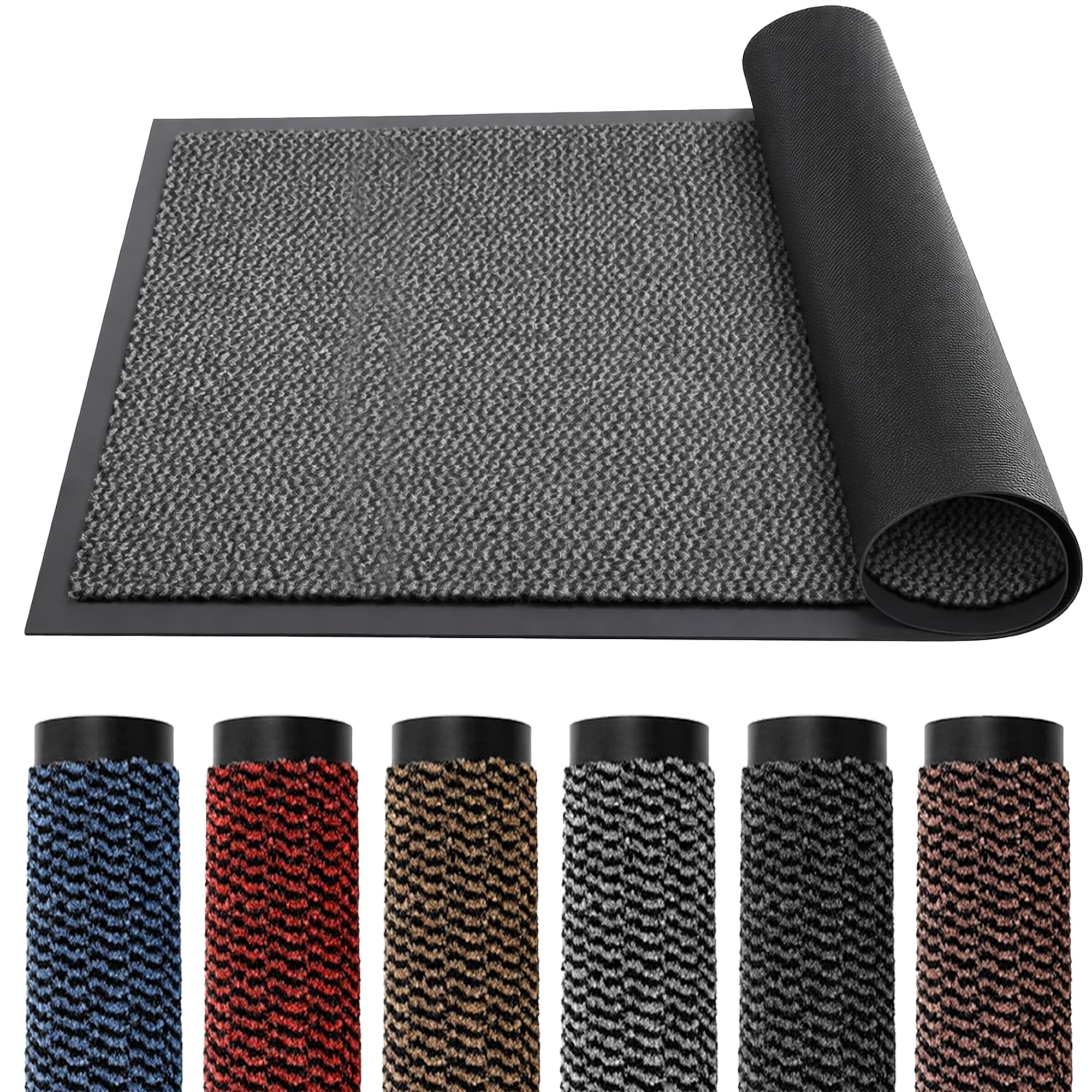 DOOR MATS BIG EXTRA LARGE GREY AND BLACK BARRIER MAT RUBBER EDGED HEAVY DUTY NON SLIP KITCHEN ENTRANCE HALL RUNNER RUG MATS 120X180CM (6X4FT) | POLYPROPYLENE PILE