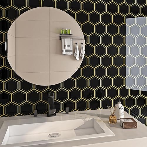 Miniatura 4 de FunStick Protector contra salpicaduras para cocina, baño, azulejos de pared impermeables de 12 x 12 pulgadas, adhesivo hexagonal 3D para cocina,