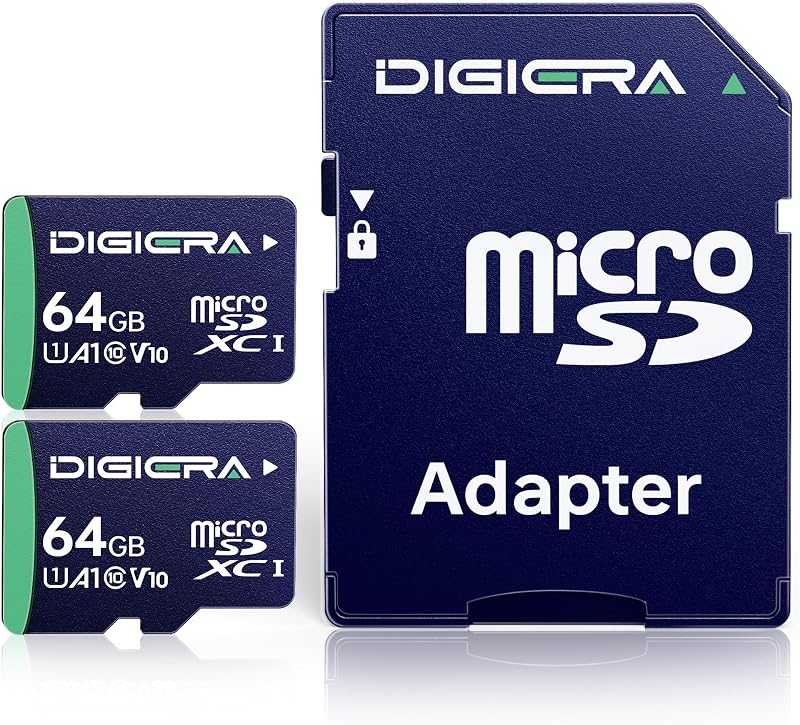 DIGIERA 64GB CT100 microSDXC UHS-I Memory Card with Adapter - up to 100MB/s, C10, U1, V10, Full HD, A1, Micro SD Card for Smartphones, Tablets, Cameras, Gaming Consoles, and Drones (2 Pack)
