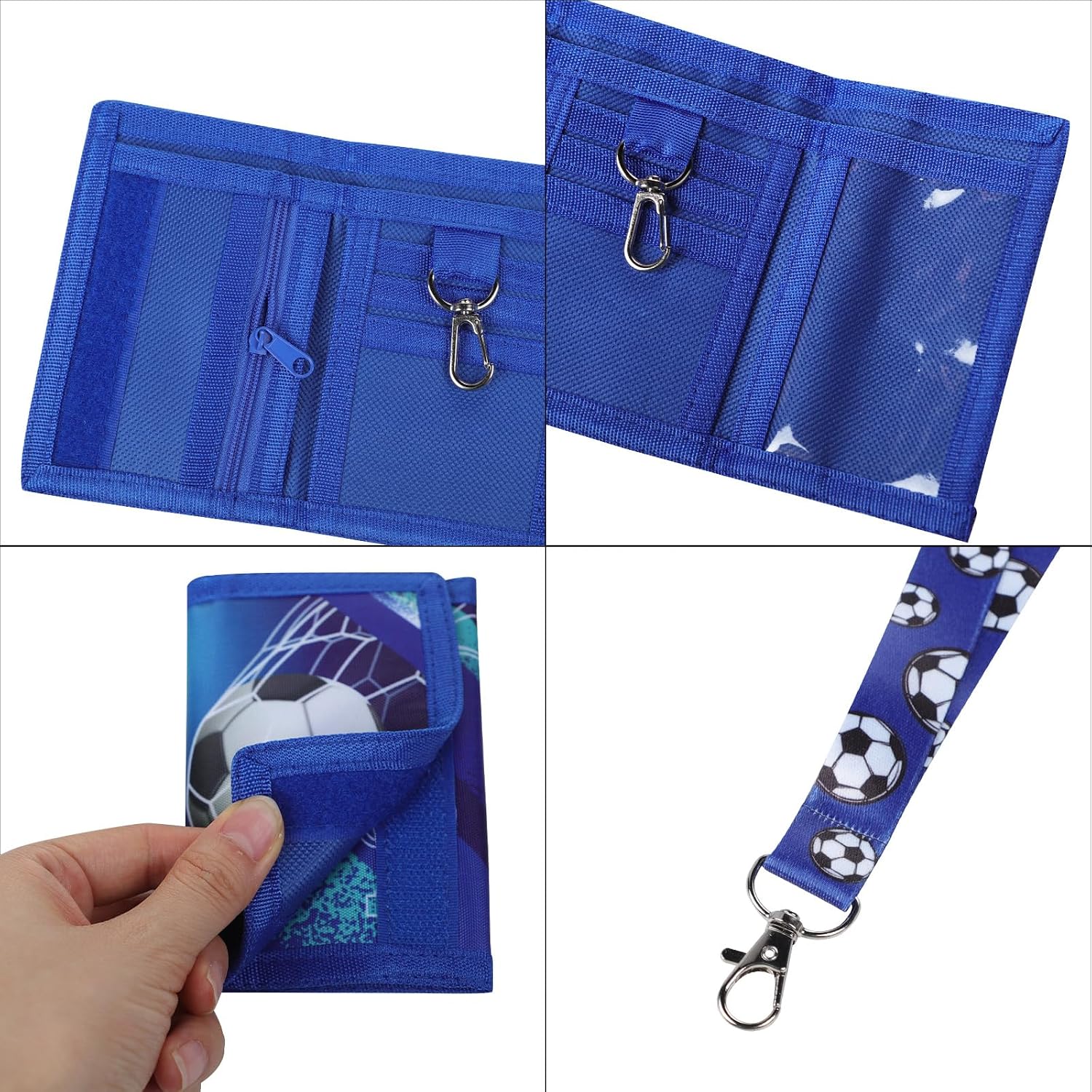 Starsouce Kids Soccer Trifold Canvas Wallet with Detachable Lanyard and Keychain, Football Print Coin Card Holder with ID Card Slot & Coin Pocket, Football Themed Gift for Boys Birthday Christmas