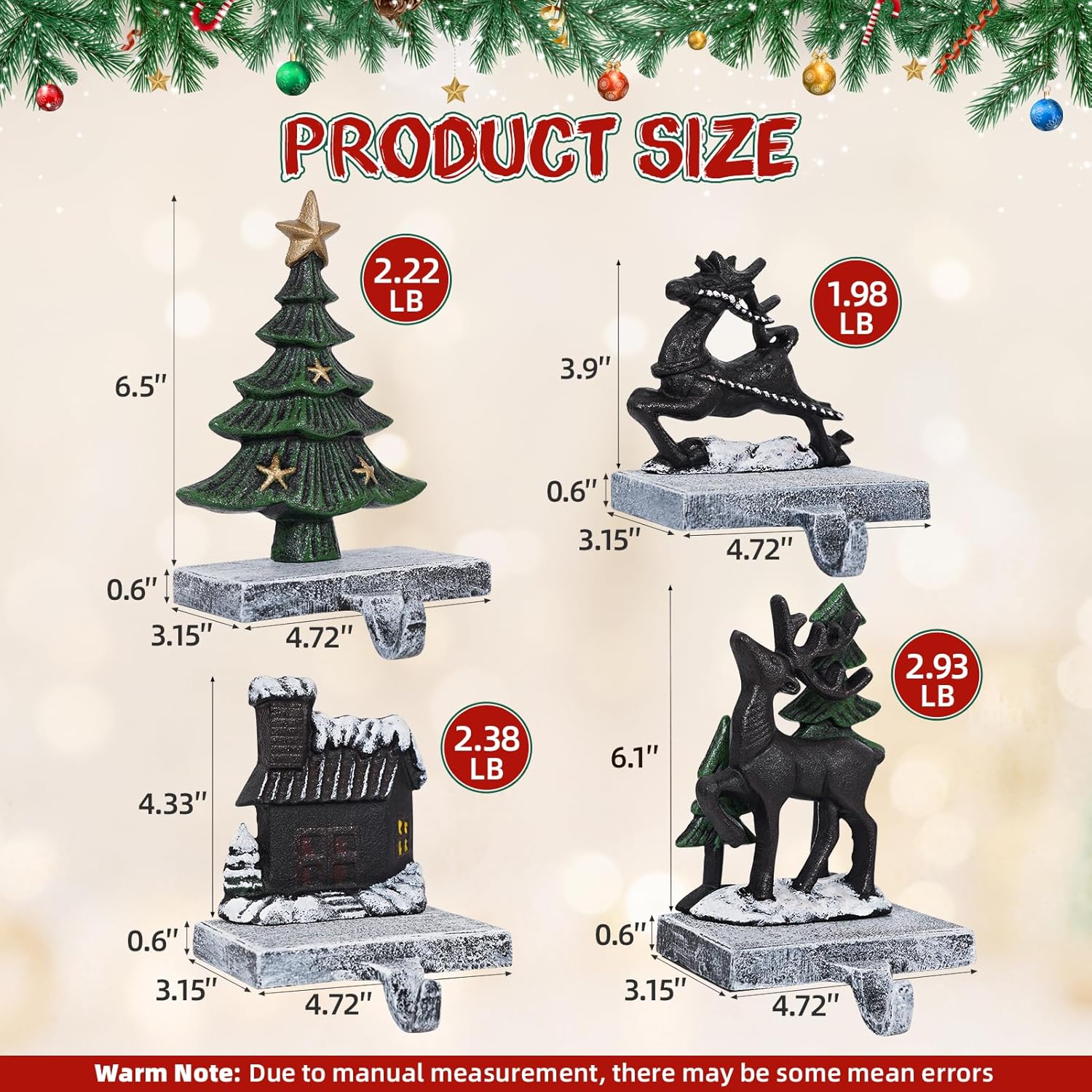 G GOOD GAIN Fireplace Mantel 48inch with Set of 4 Christmas Stocking Holders