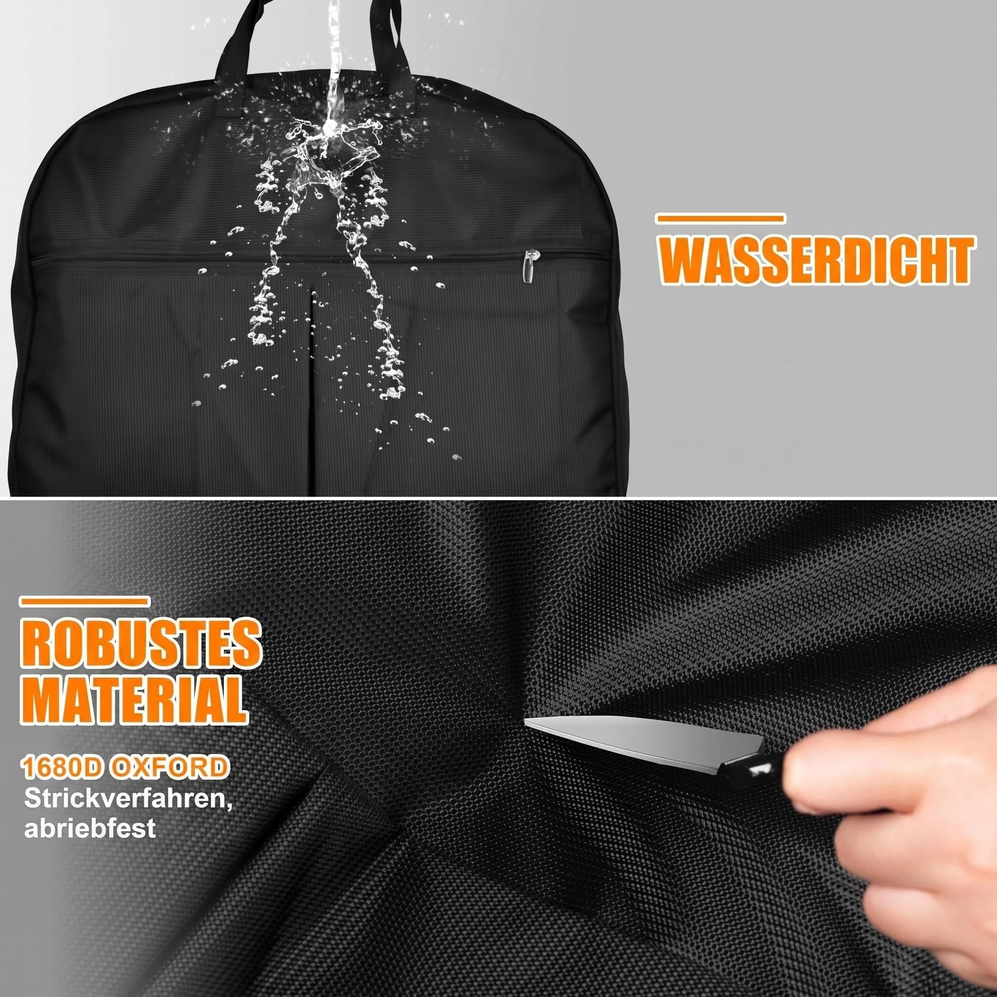 MISSLO 109 cm Kleidersack für Reisen, Wasserdicht Kleidersack Anzug für Damen und Herren, Anzugtasche mit Tragegriff, Faltbare Kleiderhülle Reisetasche Handgepäck für Anzüge und Hemden, Schwarz