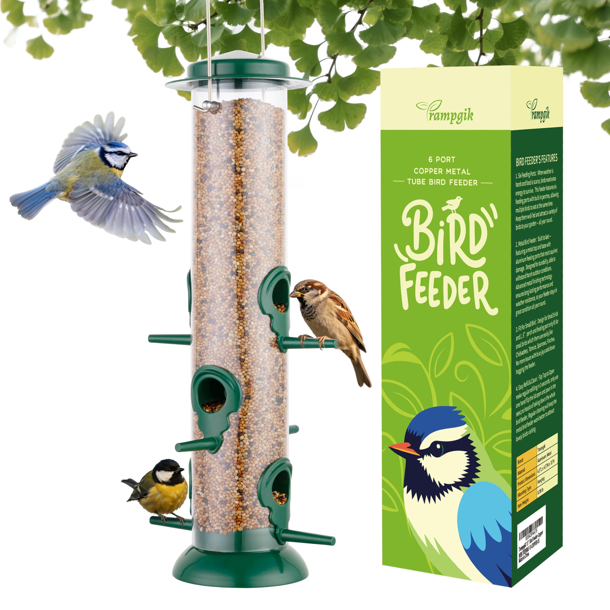 TrampgiK Metal Tube Bird Feeder