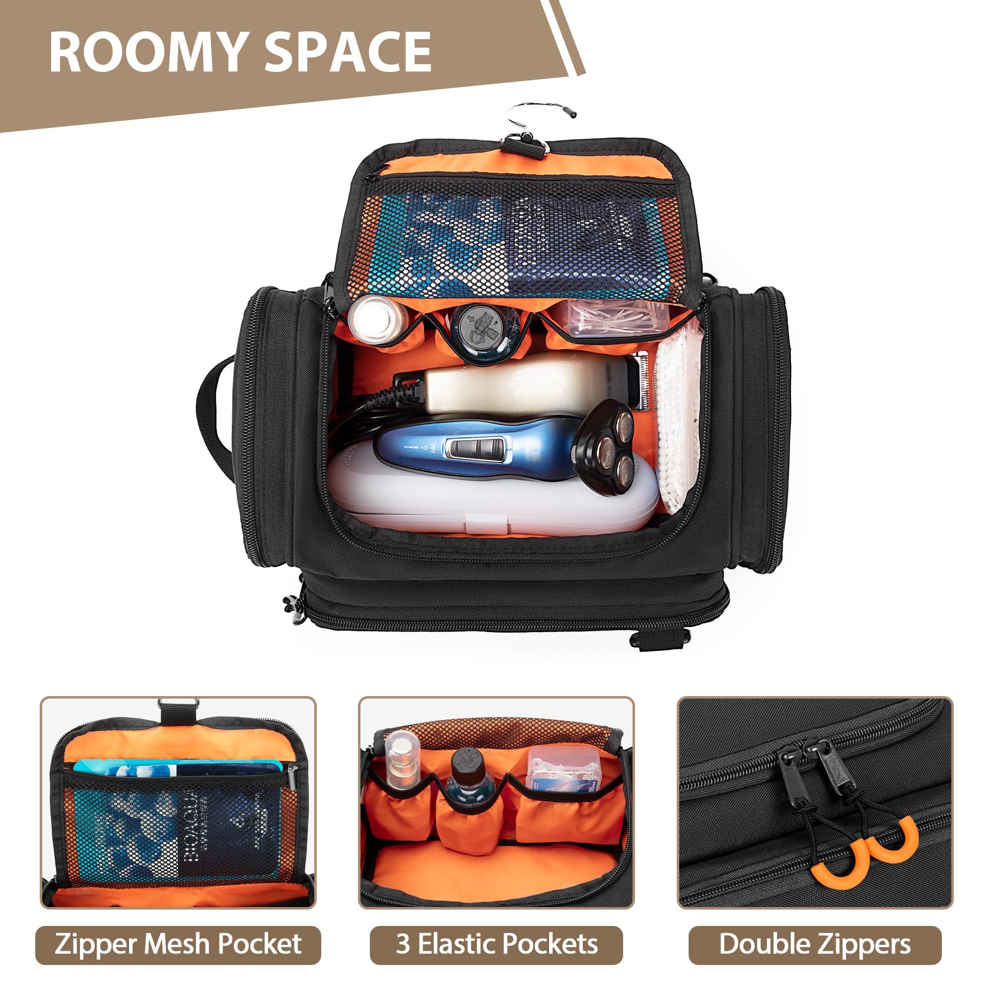 Tactical Beauty Case per Uomo, Borsa Igienica da Appendere, Organizer da Viaggio per Kit da Viaggio per Rasatura, Prodotti Essenziali per la Doccia e Articoli da Toeletta, Nero