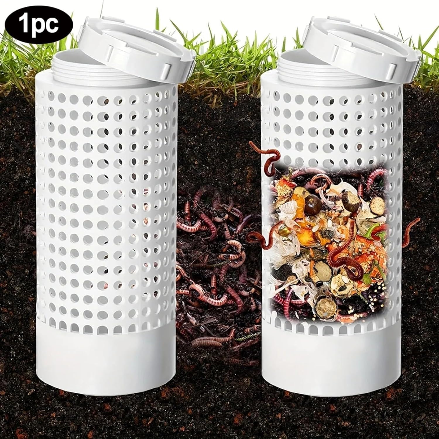 Lot de 3 composteurs de vers ventilés dans le sol - Composteur de ferme - 30,5 x 15,2 x 15,2 cm - 110 mm - Rond - Avec couvercle - Pour jardin, cour
