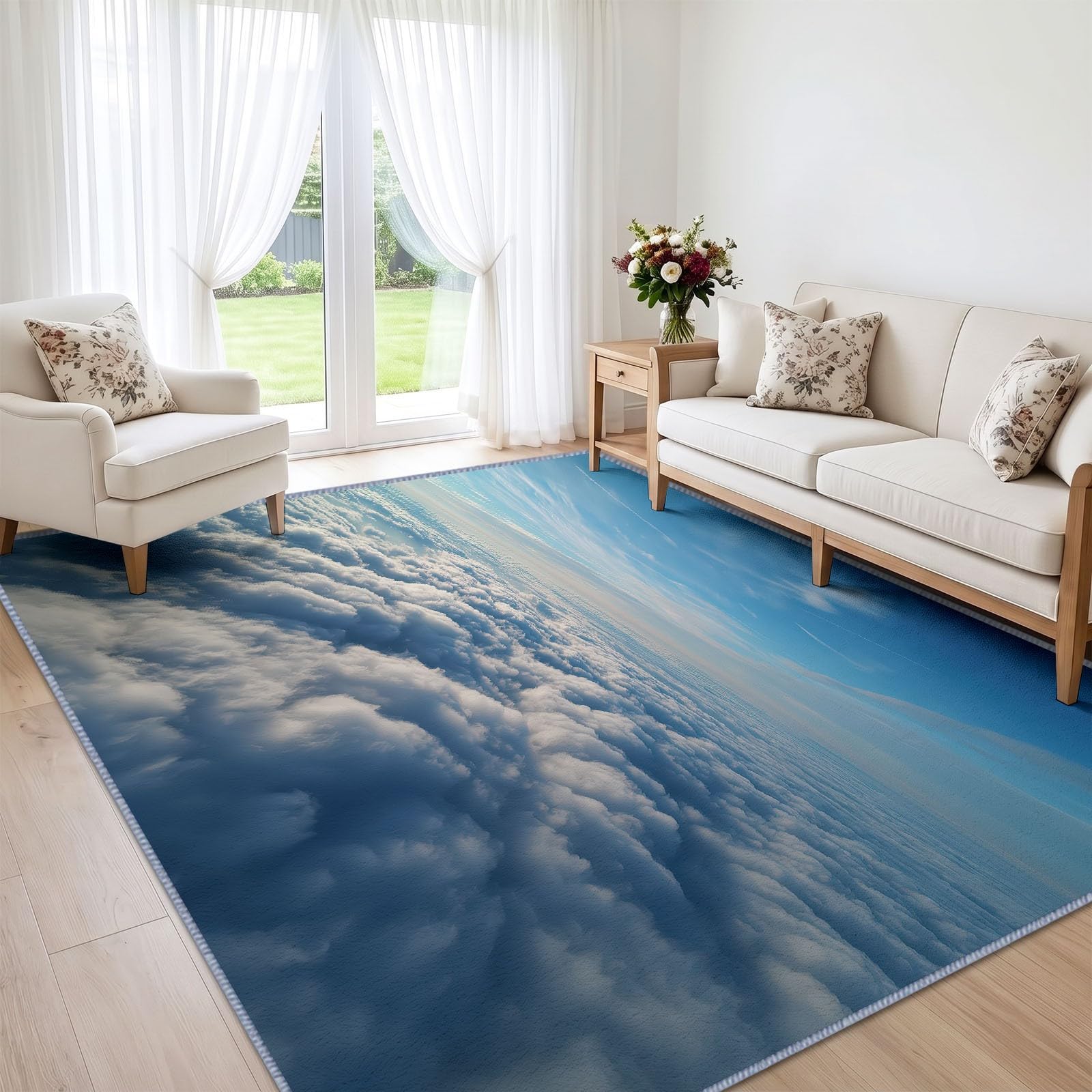 Tappeto con cielo blu e nuvole, 100 x 160 cm, lavabile, per soggiorno, a pelo basso, antiscivolo, morbido, per interni, camera da letto, dormitorio, stanza dei giochi