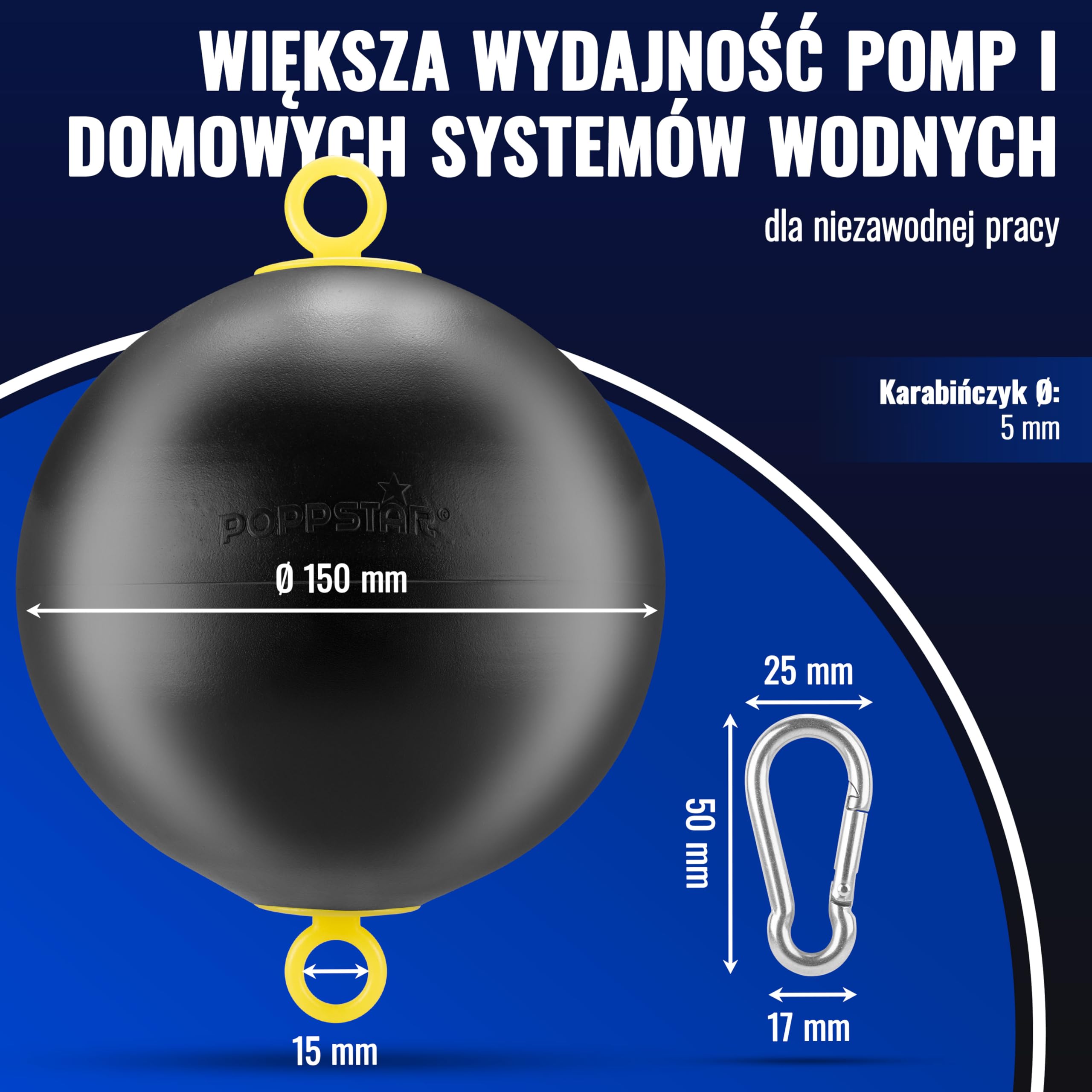 Poppstar zestaw do odsysania: pływak 6" z karabinkiem 5x50mm