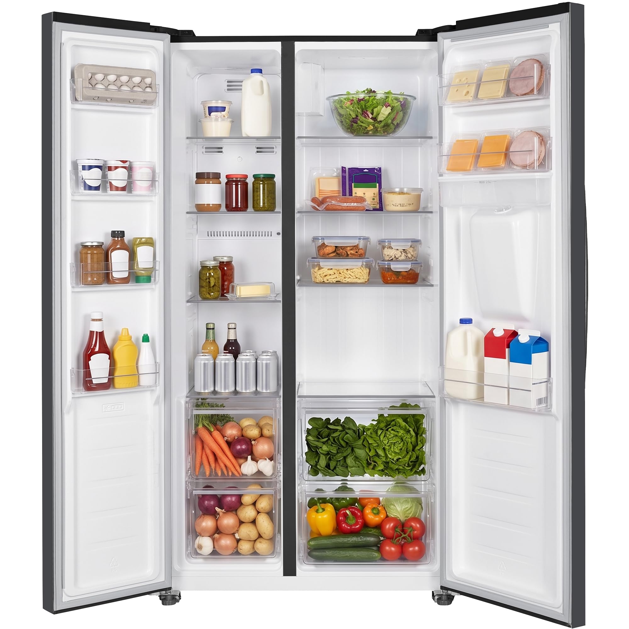 Side-by-Side Kühlschrank 439 L – Total No Frost, Inverter-Kompressor, Wasserspender – amerikanischer Kühlschrank mit Doppeltür, Dunkelgrau, Energieeffizienzklasse E – HSBS-HM439NFINVDGWDE