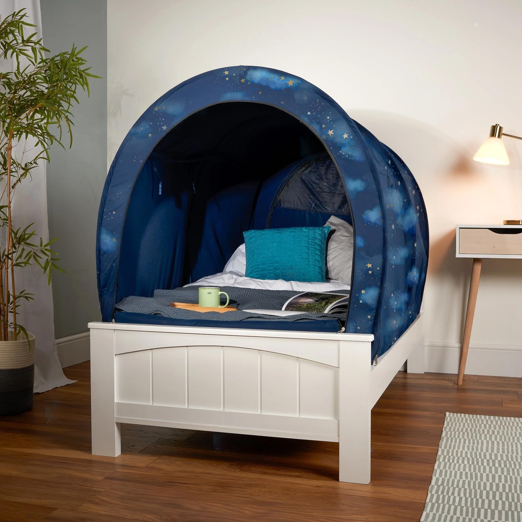 Snuggy Pod Bed Canopy - Gold Star (Double Size) | Sensory-Friendly Enclosed Pop-Up Bed Tent for Kids & Adults | Indoor Sleep Pod for Privacy & Light Control | Lightweight, Breathable & Foldable Design