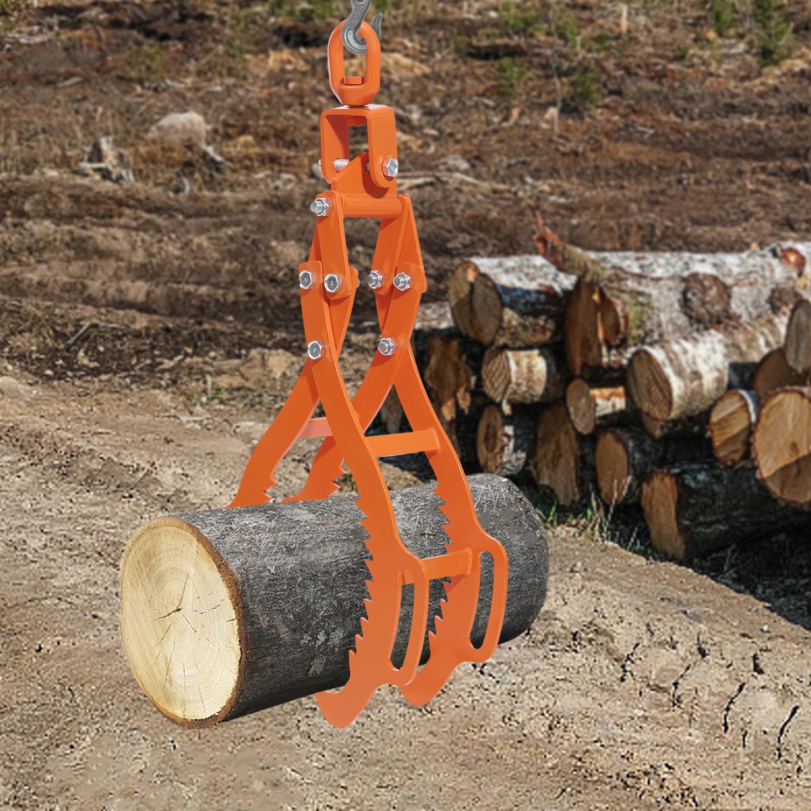 4-Klauen Holz-Zange, Stammheber aus Stahl für schwere Lasten, bis 1202 kg belastbar, 71 cm Öffnung, für Forstwirtschaft Landwirtschaft Bauarbeiten, Orange