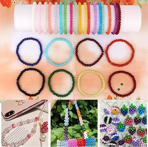 Miniatura 6 de 1400 cuentas de vidrio para pulseras, kit de fabricación de pulseras con 28 colores, cuentas redondas de 0.236 pulgadas, impresionantes cuentas de