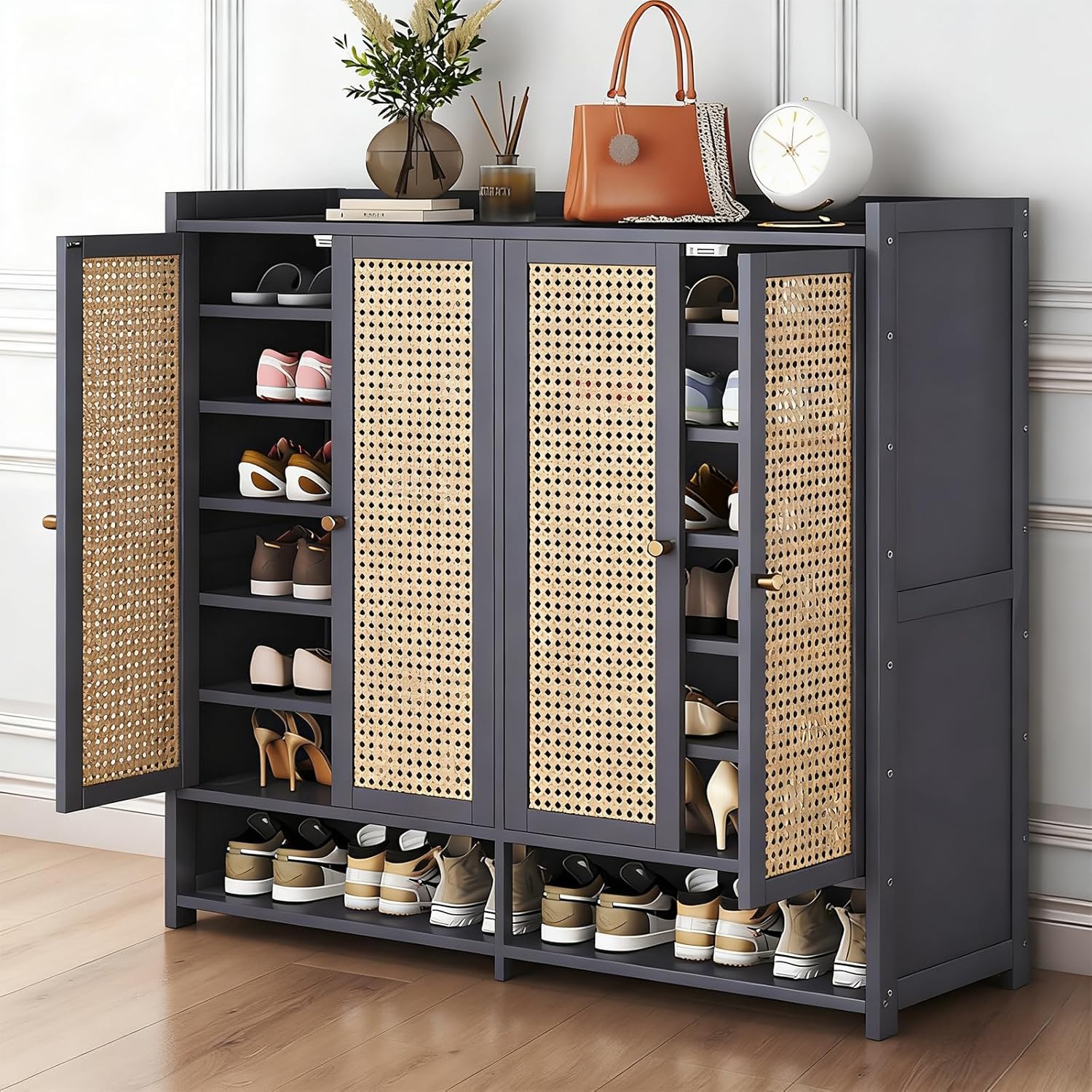 7-Tier Shoe Cabinet with Doors, Large Shoe Storage Cabinet for Entryway, Bamboo Shoe Organizer Storage for 36-40 Pairs, Modern Freestanding Shoe Rack for Hallway, Living Room, Closet