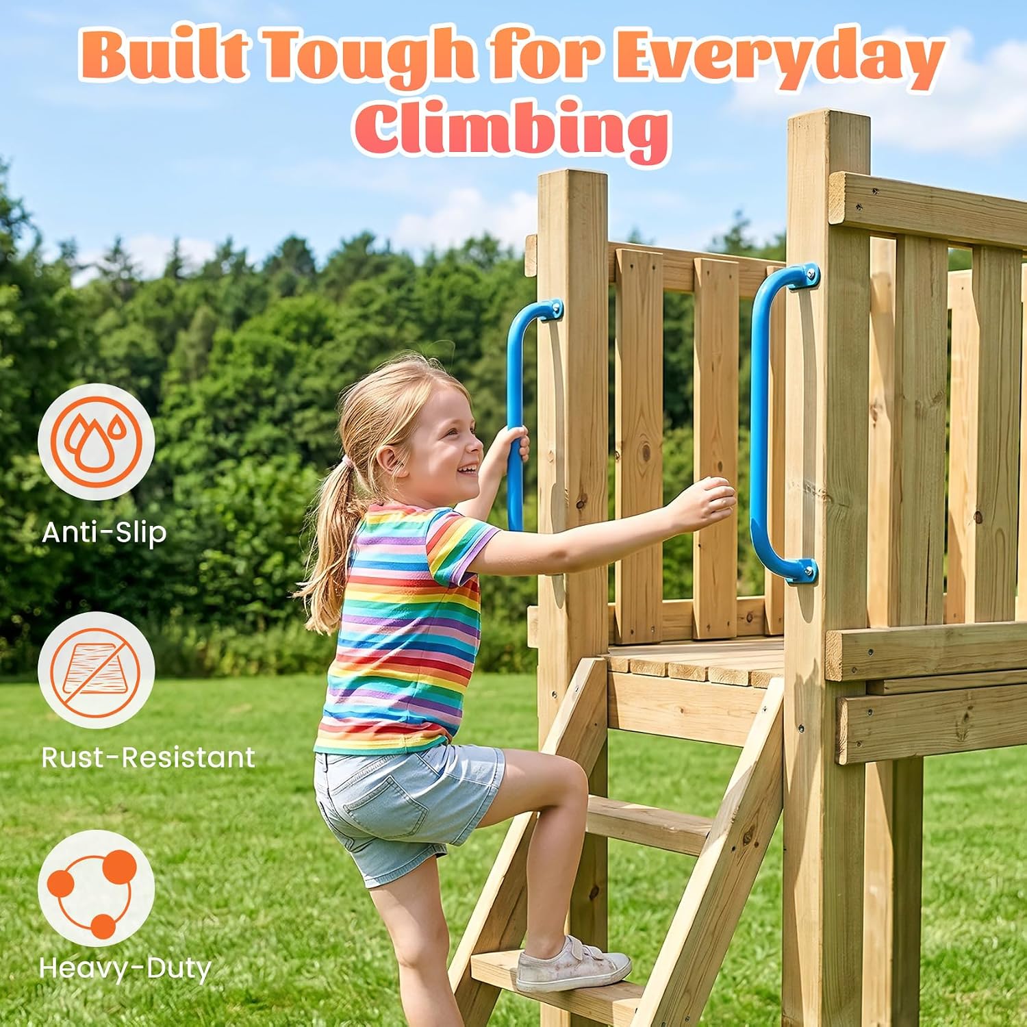 17 Inch Monkey Bars Indoor, Metal Playground Handles, Heavy Duty Ceiling Grab Bars for Indoor/Outdoor Playgrounds, Climbing Frames, Wall ladders, Treehouses and Swing Set Accessories(6 Colors 6 Pack) image 5