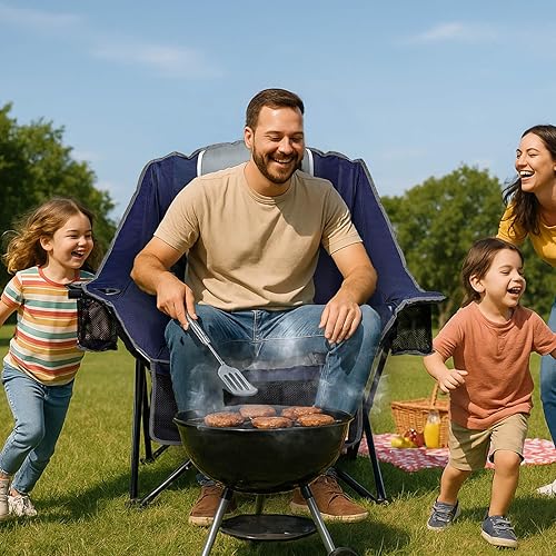 Miniatura 8 de Sillas de campamento de gran tamaño extra anchas de capacidad de 400 libras, silla plegable resistente para exteriores con 2 portavasos y bolsillo