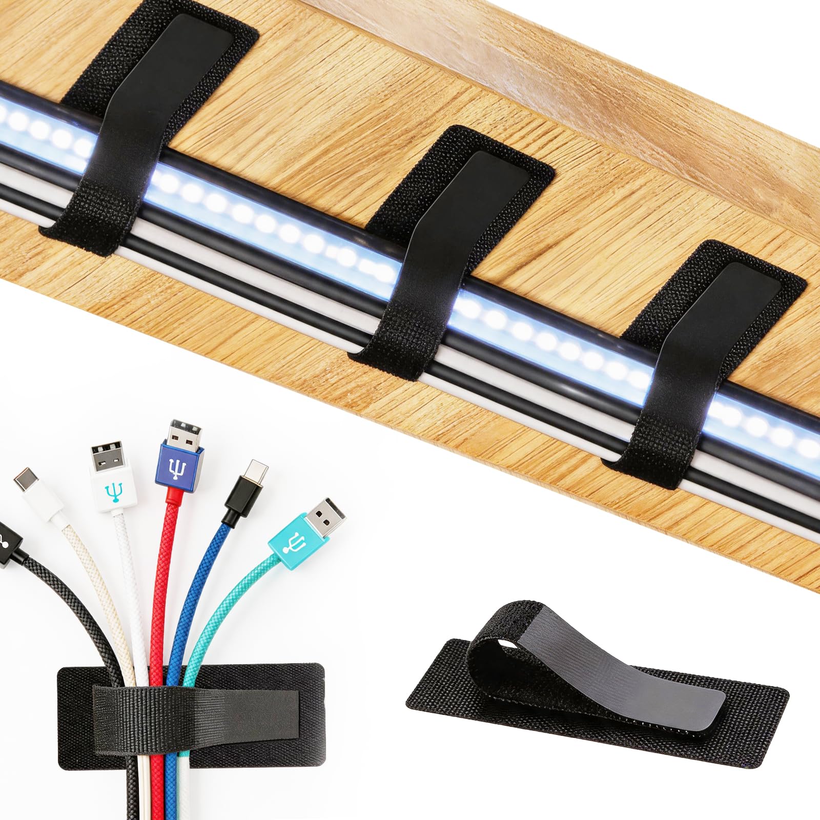 Icetop 41-teiliges Kabelmanagement für Schreibtisch schwarzes | selbstklebende Kabelhalter wiederverwendbare Kabelriemen Cable Management Under Desk für PC Elektroinstallation