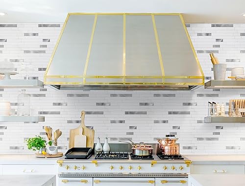 Miniatura 5 de Yipscazo Azulejos de metal de piedra para despegar y pegar, azulejos adhesivos para cocina, baño, lavandería, cámper, chimenea (12 x 12 pulgadas, 20