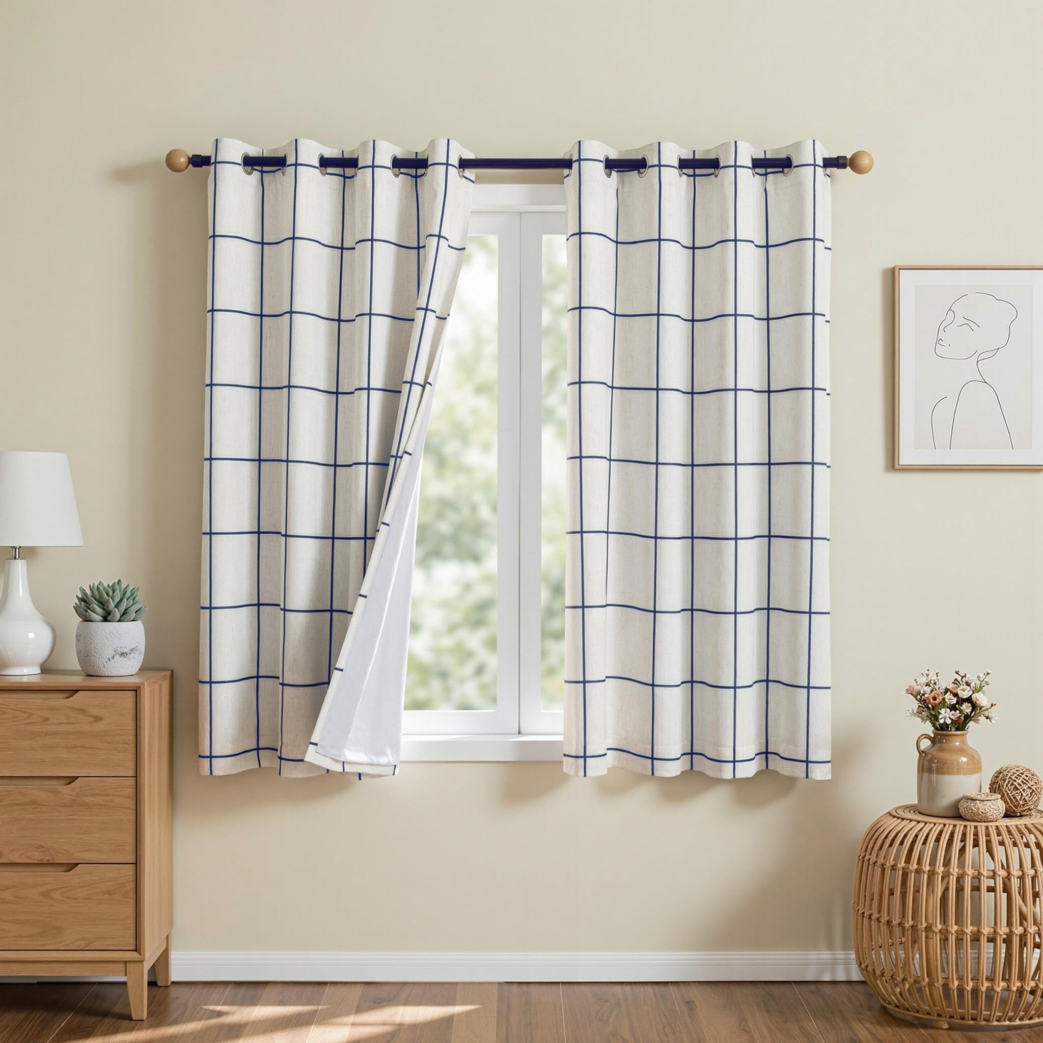 MYSKY HOME Navy Blue Plaid Blackout Curtains for Bedroom and Living Room