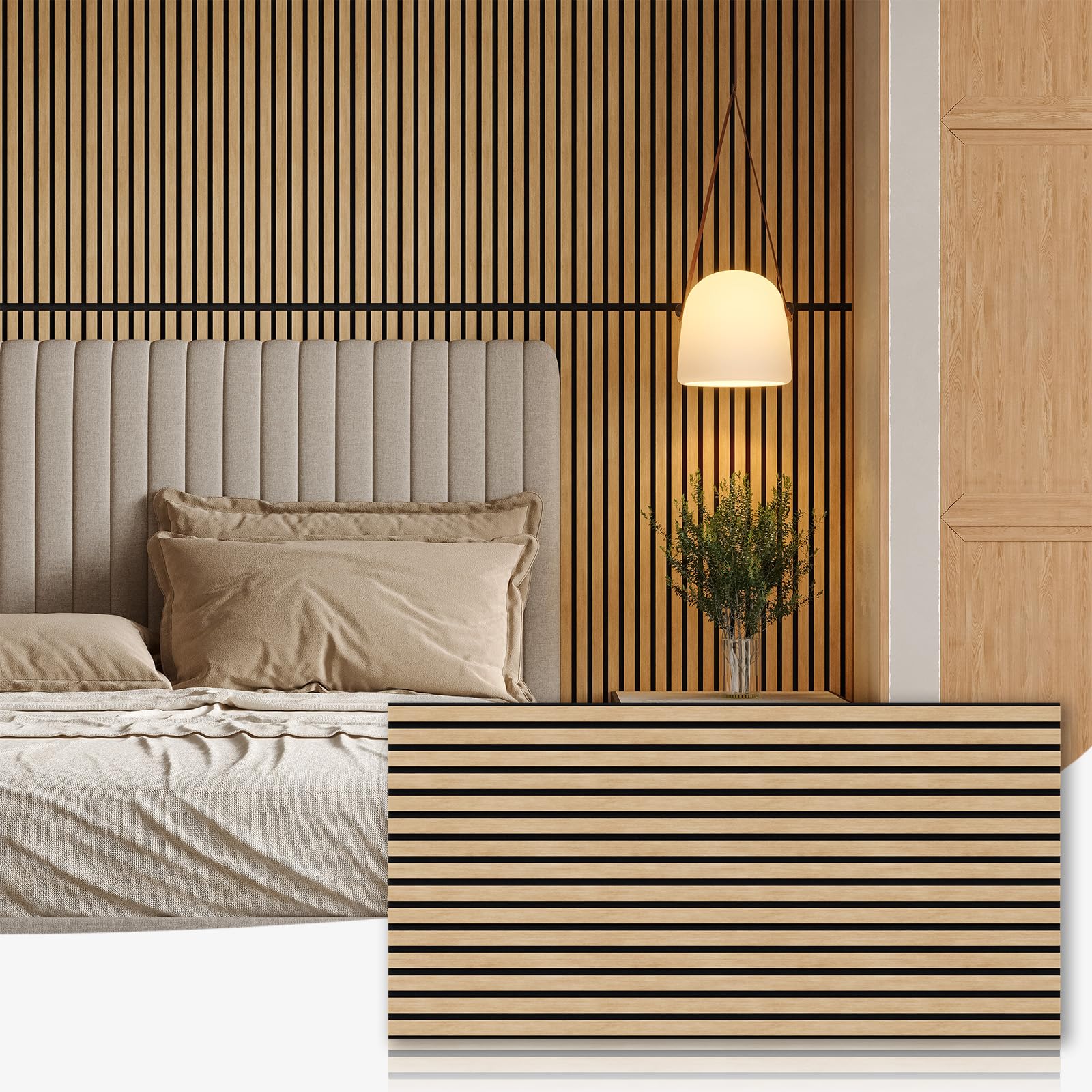 Wood Slat Acoustic Panels for Wall and Ceiling, 3D Fluted Wood Veneer Paneling, 47.3" x 23.6" Each Soundpoof Wooden Slat Wall Panel - White Oak, 4 Pack