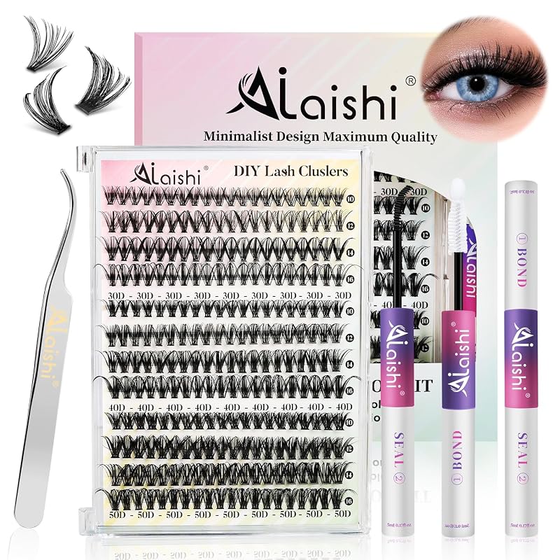 Kit de cílios em tufos AILAISHI D Curl 9–16 mm 30D+40D+50D com 240 unidades, cola, selante e pinça (MIX3-1-S)