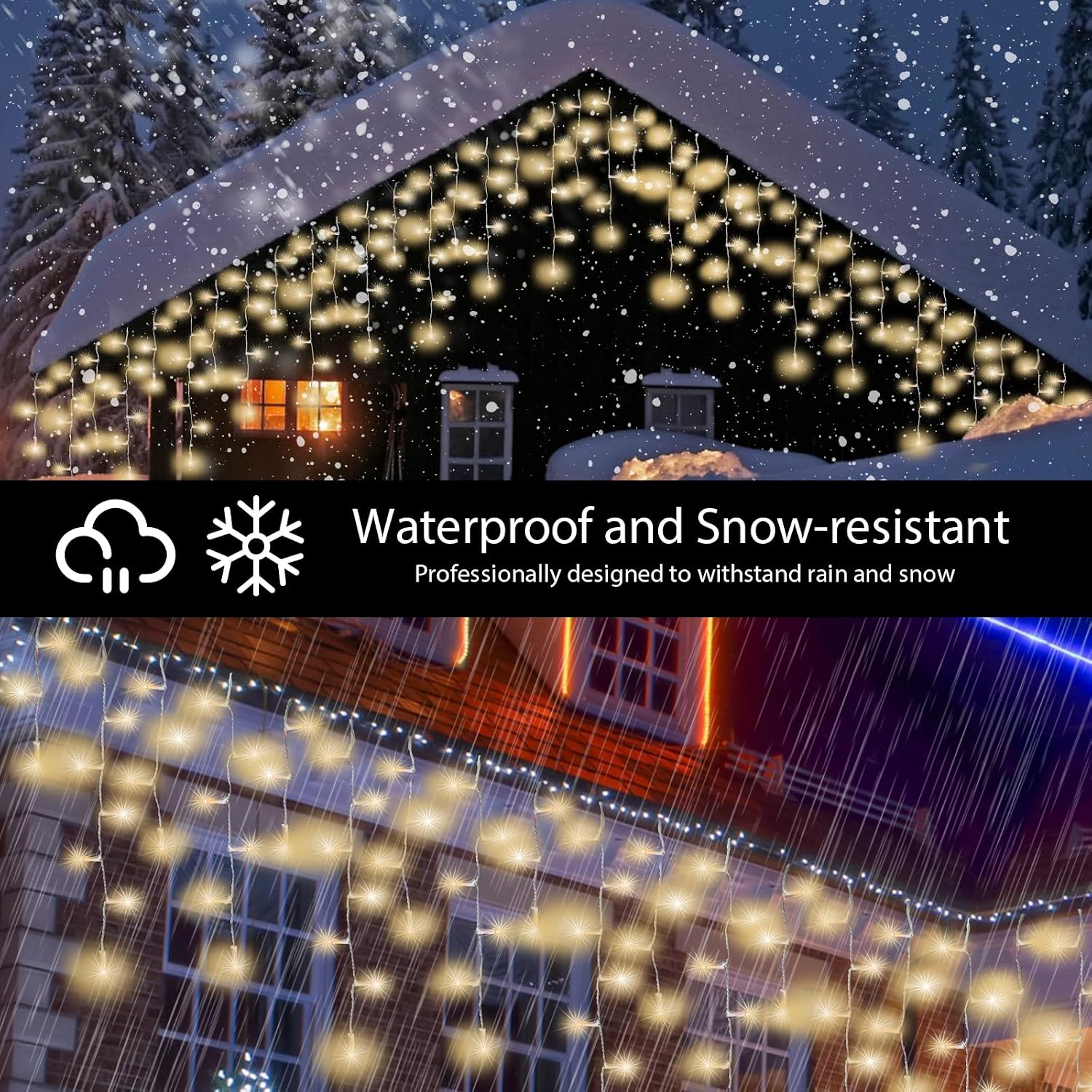 LAMPHOME Icicle Christmas Lights Outdoor 400LED 49.5FT - 11 Modes Timer IP44 Waterproof Connectable Fairy String Lights, Remote Plug in,400LED Icicle Lights,with 16-Functions,Warm White,White Wire