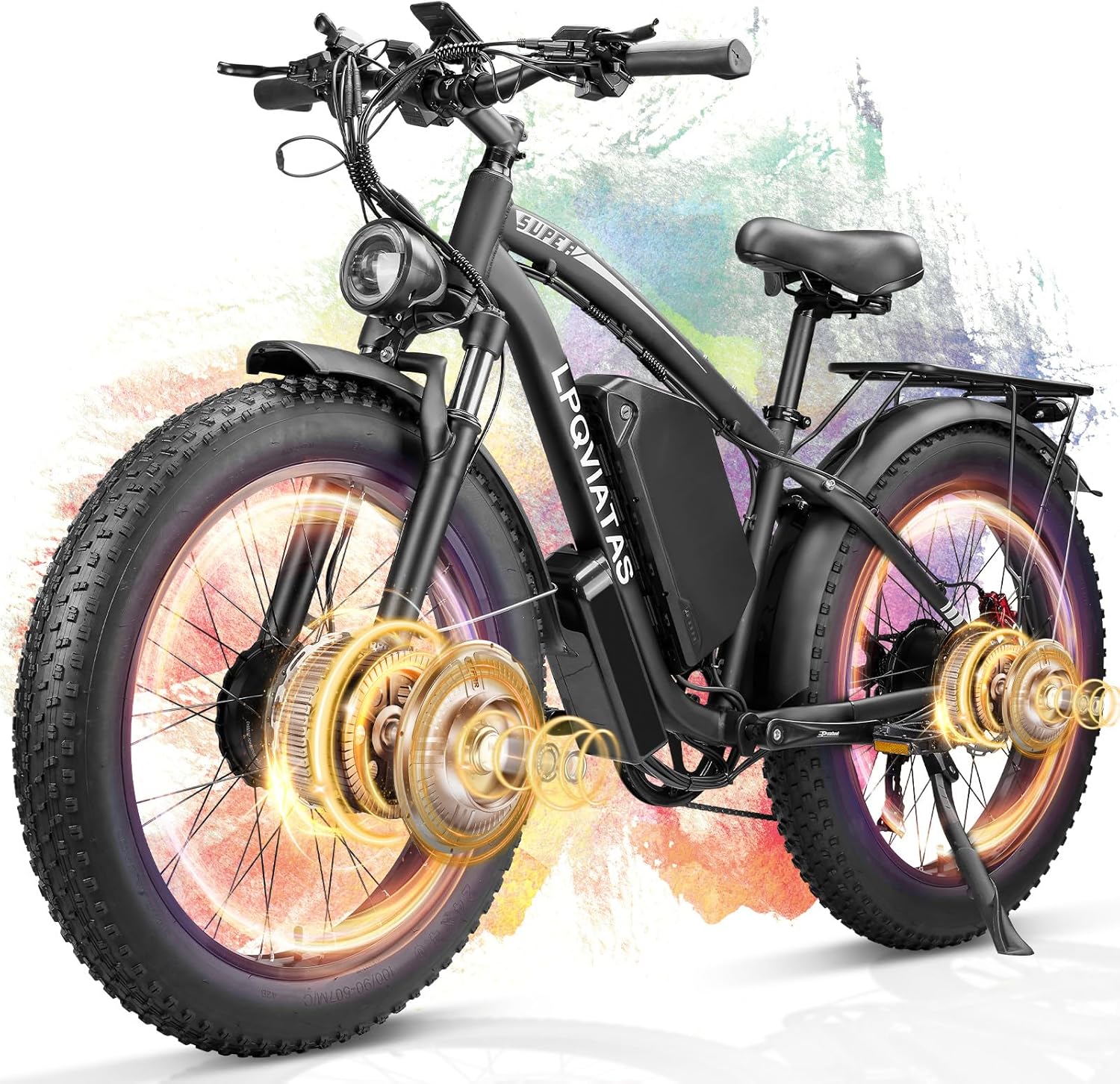 5000W Twin Motor Ebike for Adults Males 45MPH – Quick Electrical Bike with 52V 34Ah Battery As much as 100 Miles,Lockable Suspension 24″ Fats Tire Electrical Bicycle for Off-Street Mountain Snow Commuter