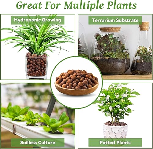 Miniatura 7 de Riare Guijarros de arcilla expandida orgánica de 14 libras para plantas, bolas de leca natural de 0.157 a 0.630 pulgadas, ligeras piedras